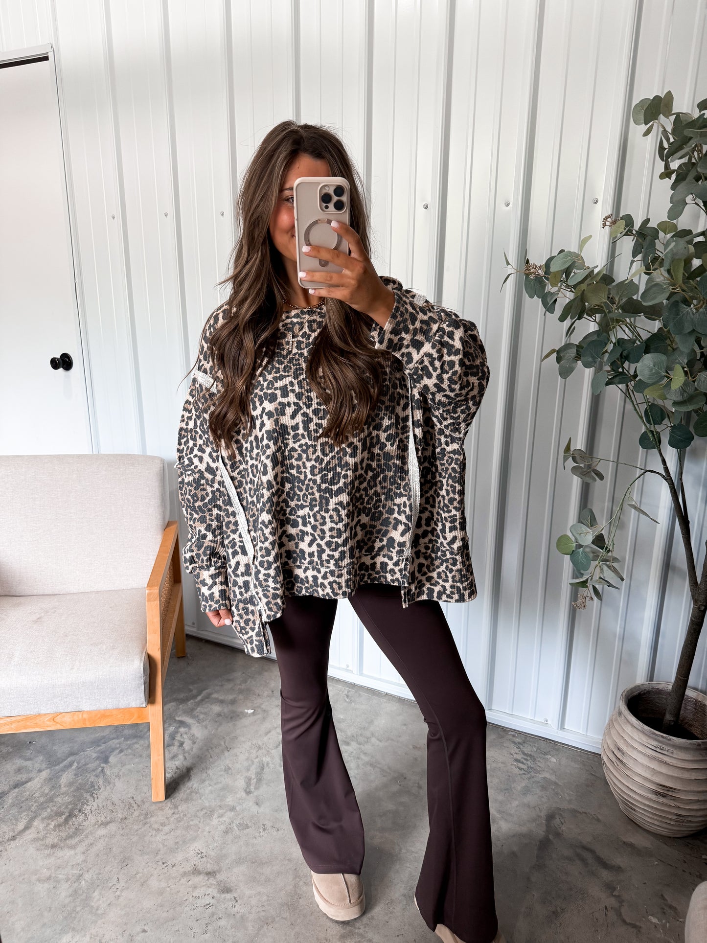 waffleknit Leopard Pullover
