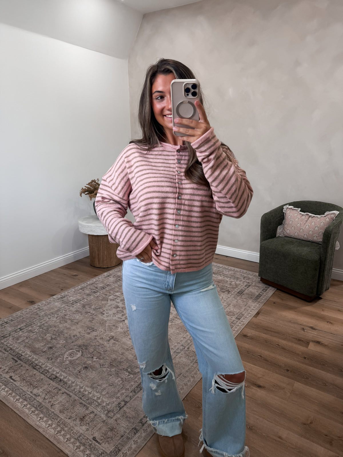 Sunset Fields Striped Sweater - blush