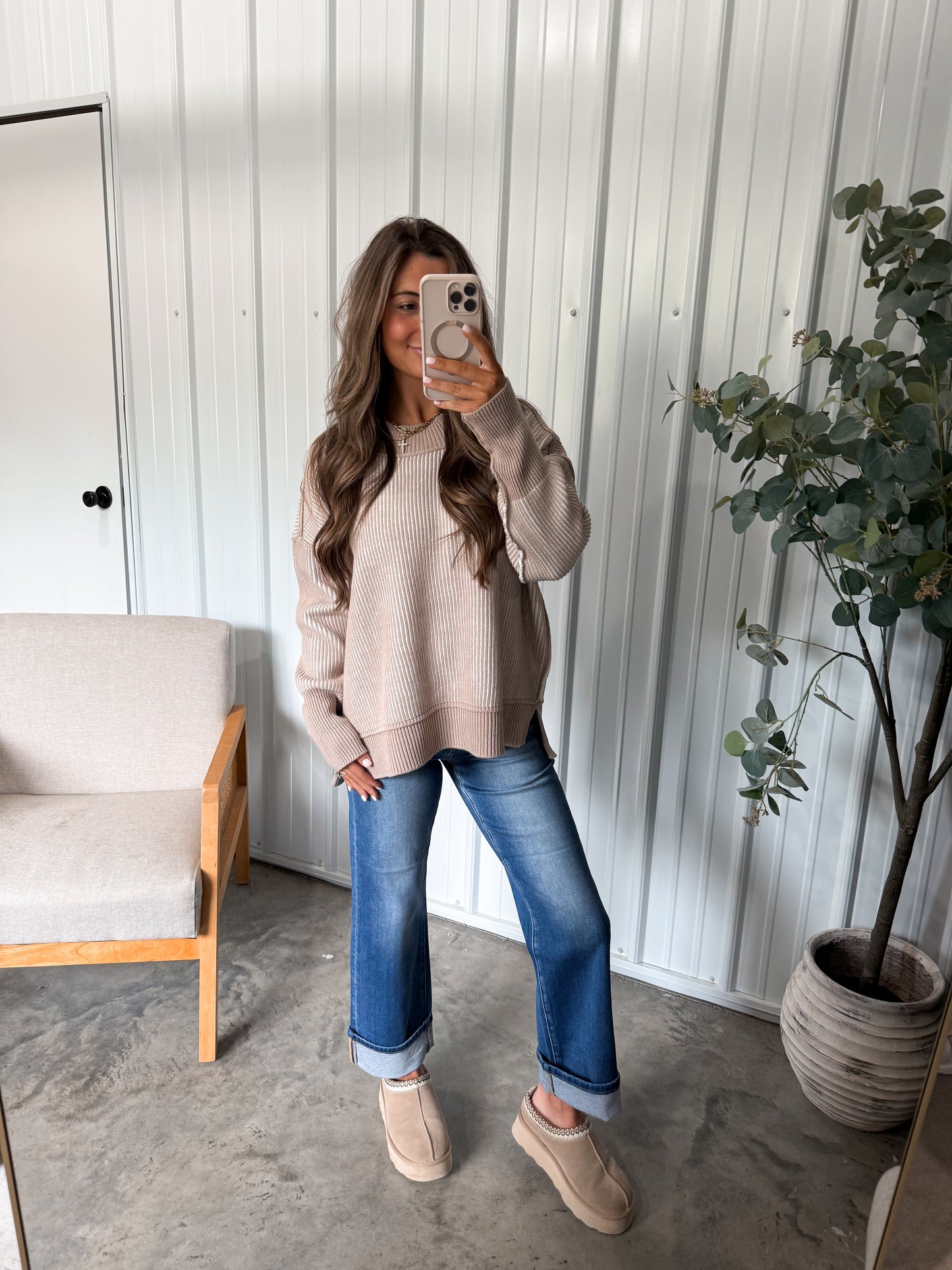 Two Toned Macie Sweater- Ash mocha/Ivory