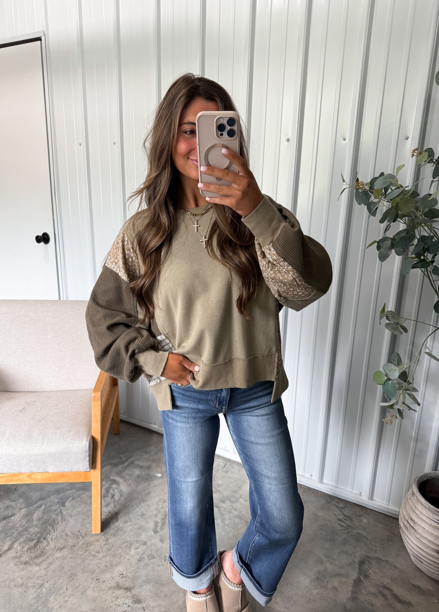 Olive Hues Colorblock Pullover