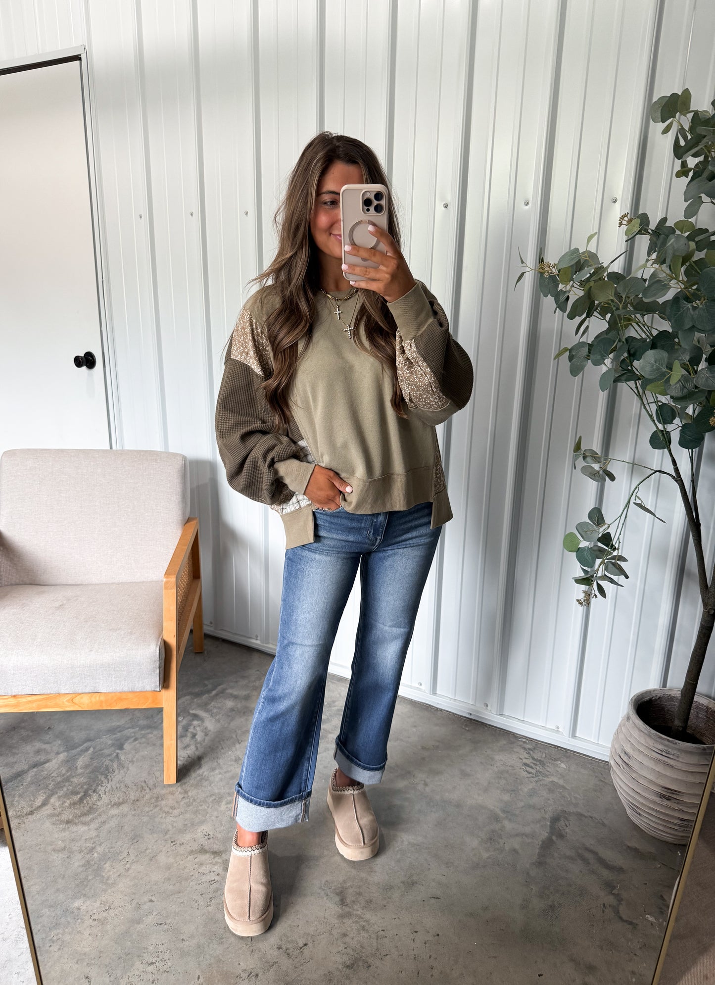 Olive Hues Colorblock Pullover