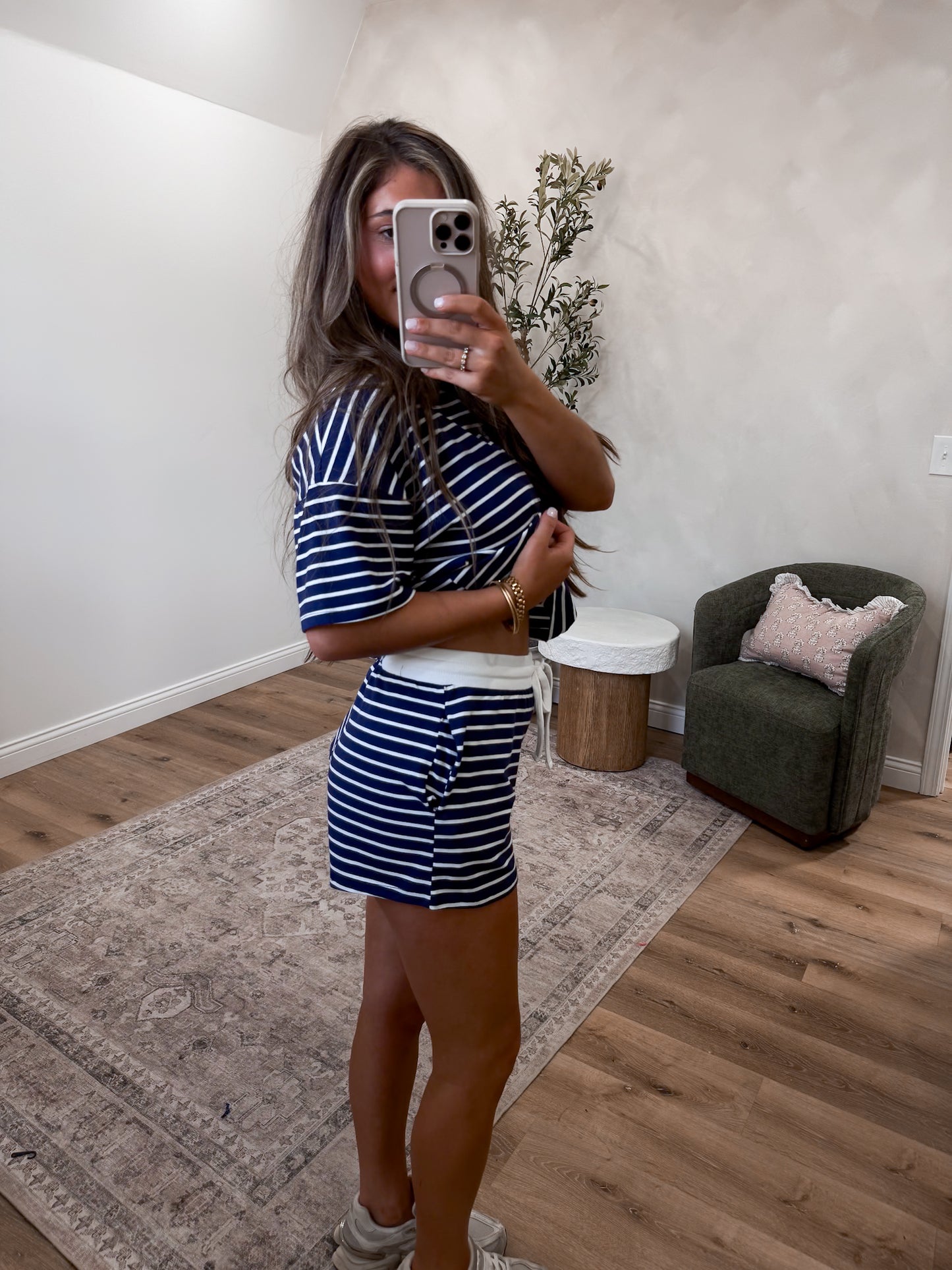 Modern Comfort Striped Shorts Set - navy