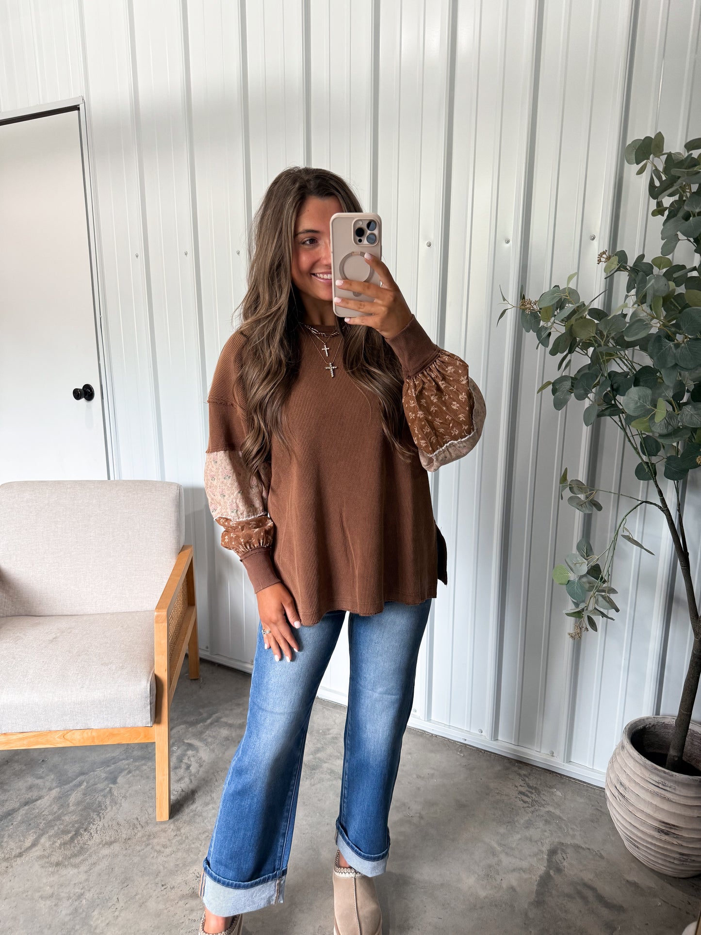 Sepia Mixed Media Top