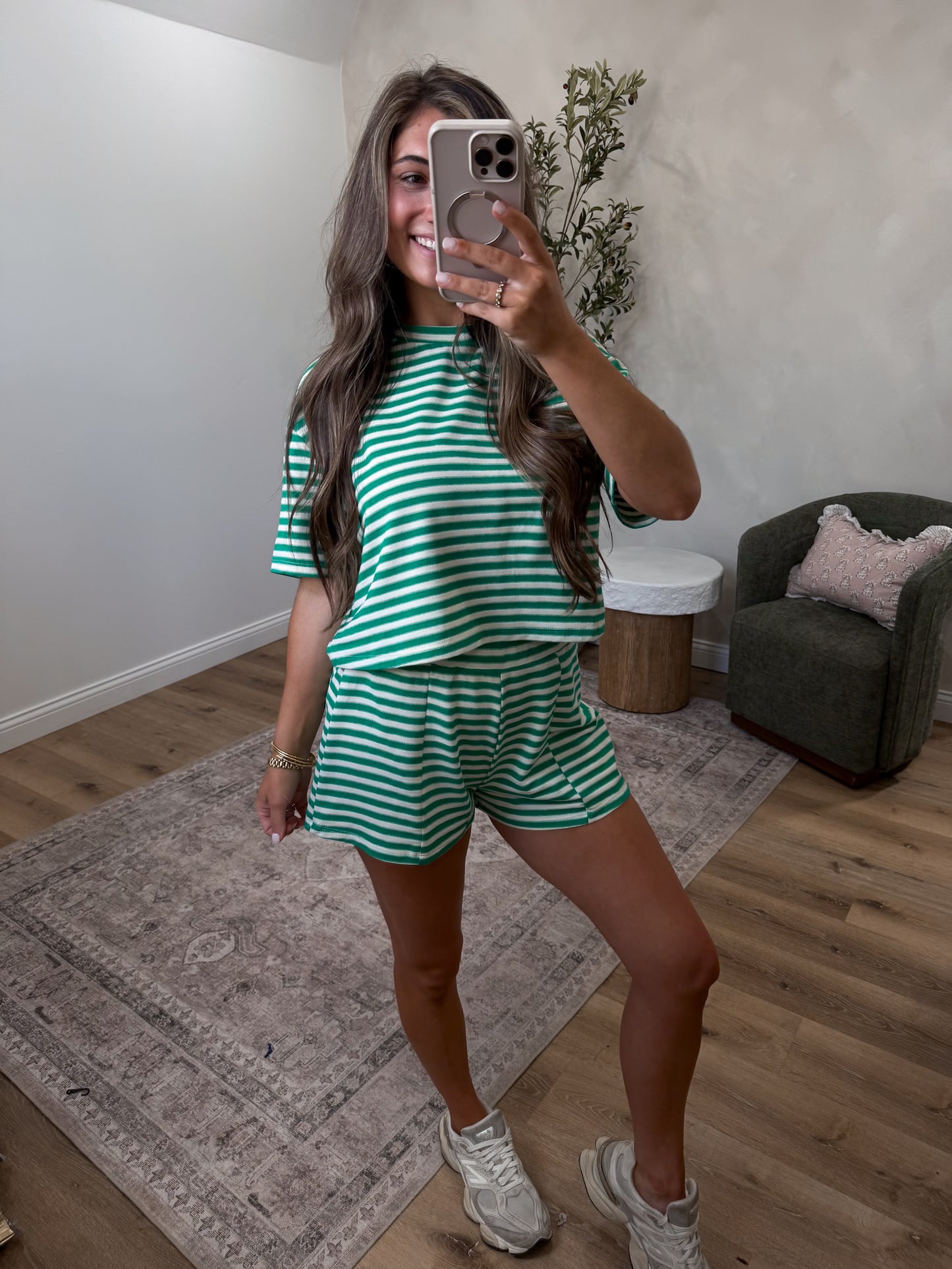 Citrus Spark Striped Shorts Set - green