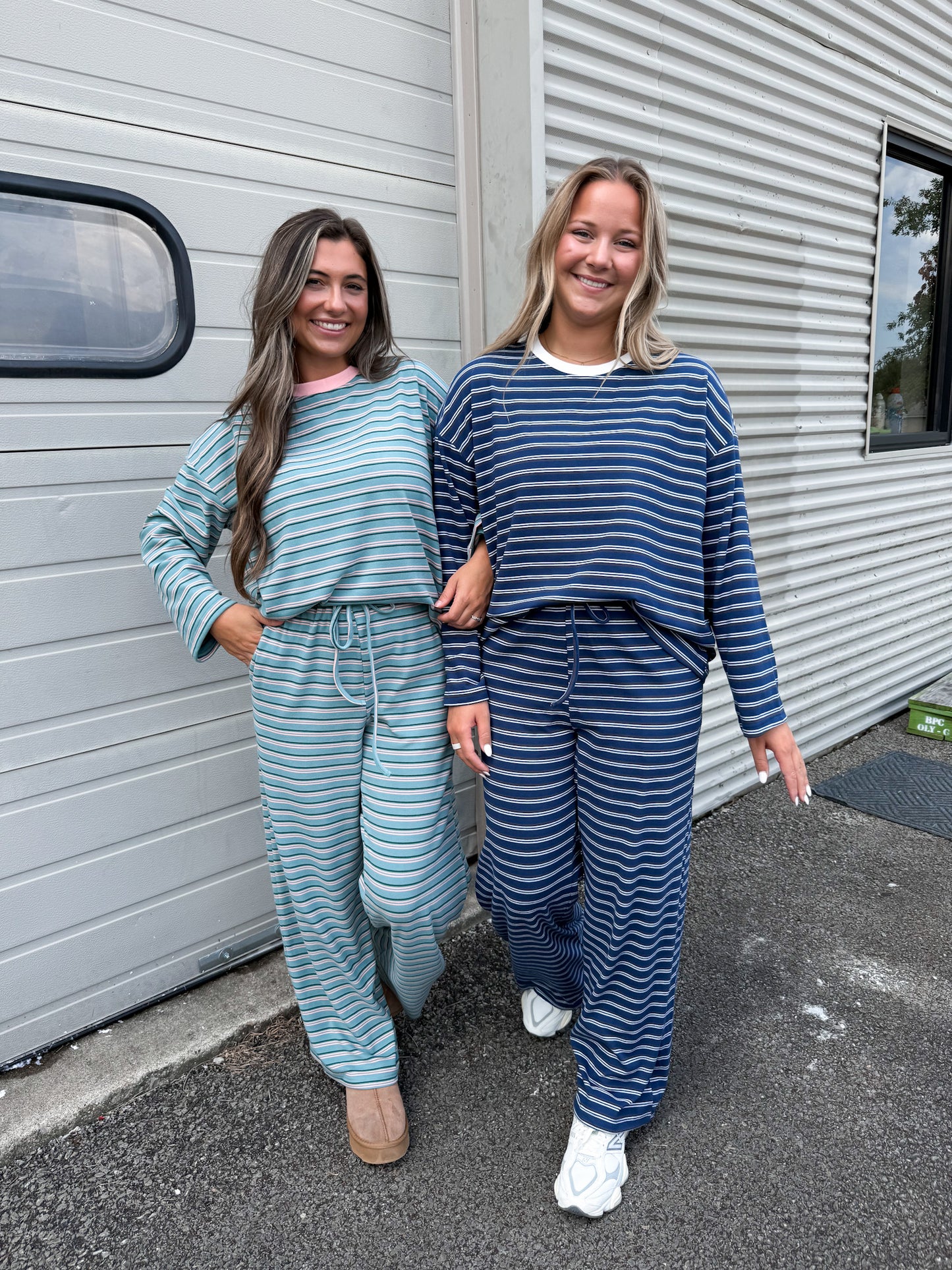 The Lydia Striped Lounge Set - denim blue/ brown