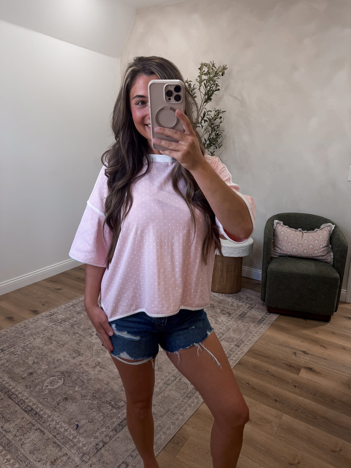 Beach Rose Polka Dot Top - light pink