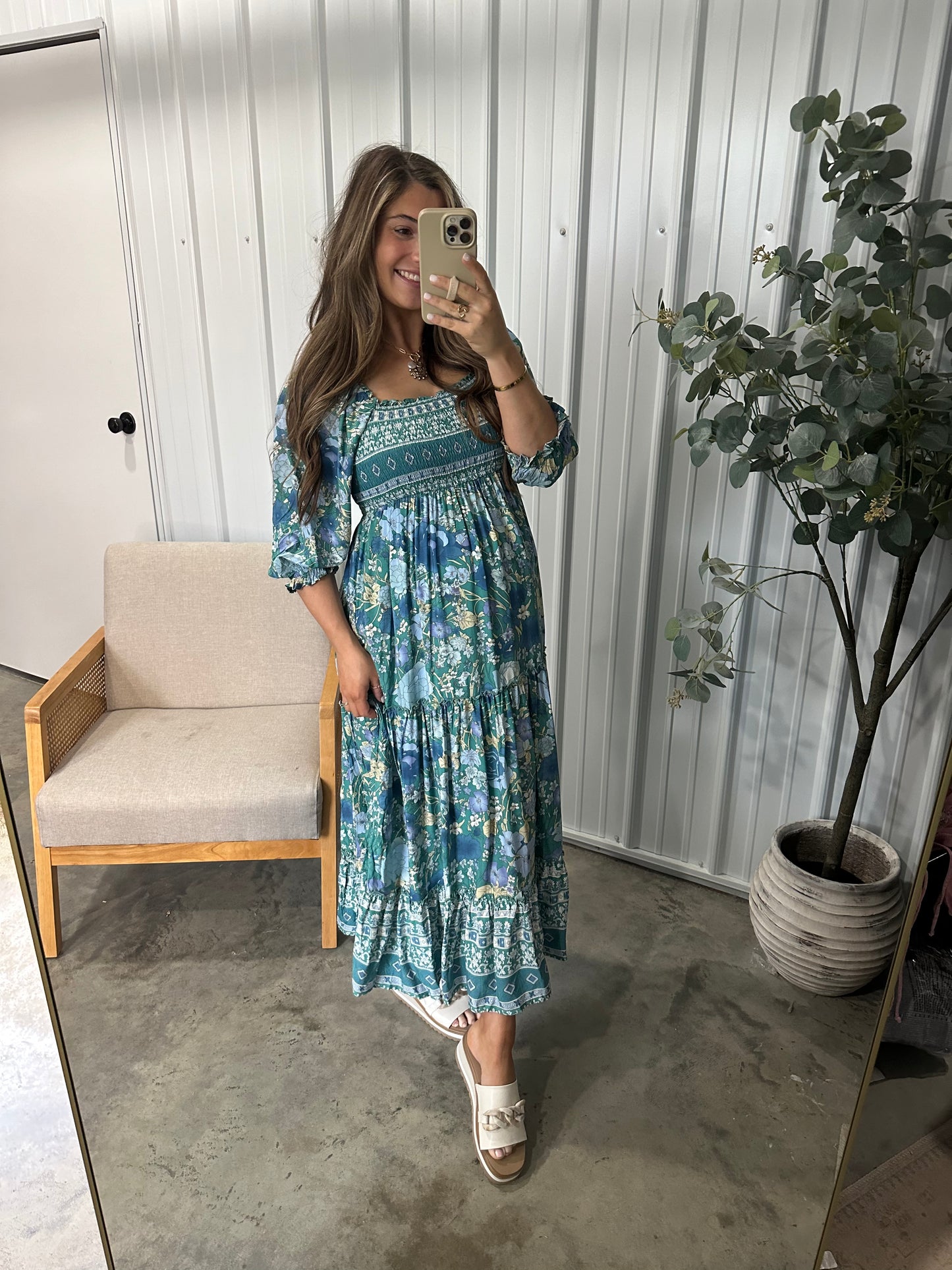Emilia Maxi Dress - teal watercolor