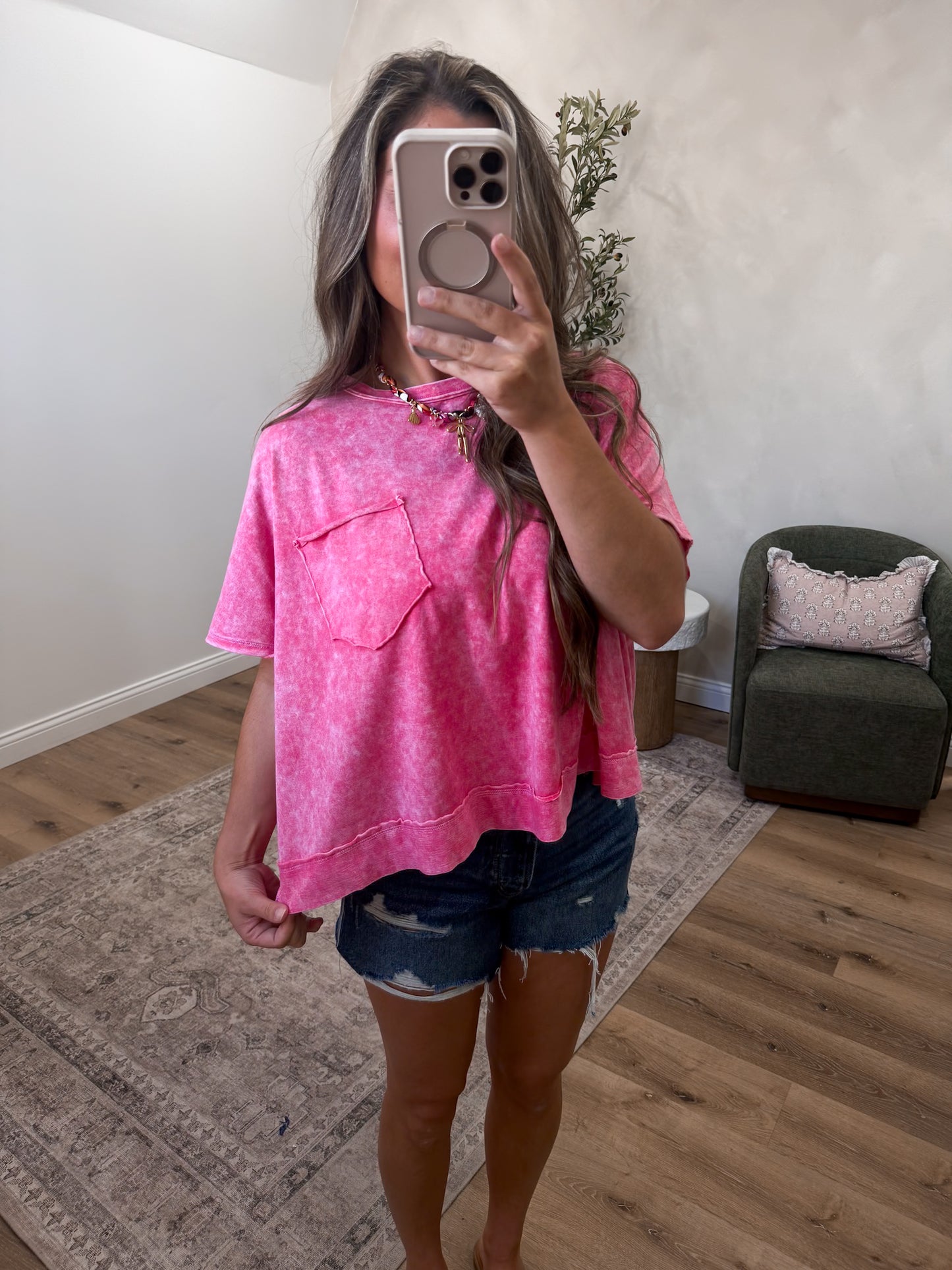 Shelbi Halo Washed Oversized Tee - red