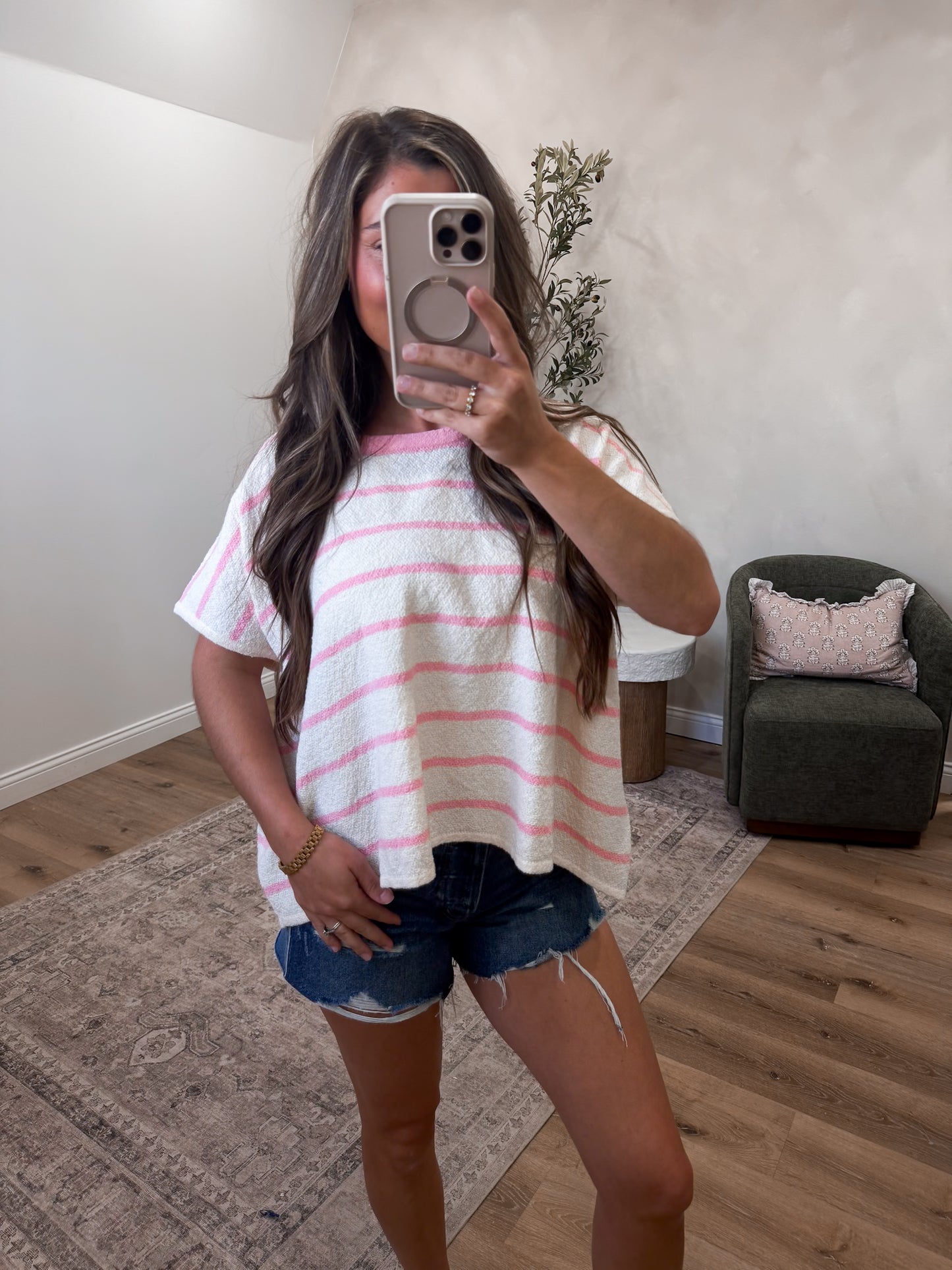 Wild Tide Striped terry Top - dark pink