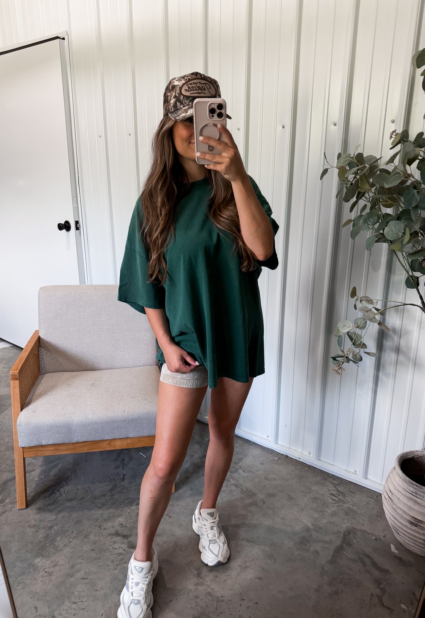 Macie Mineral Washed Crew Tee- Deep Green