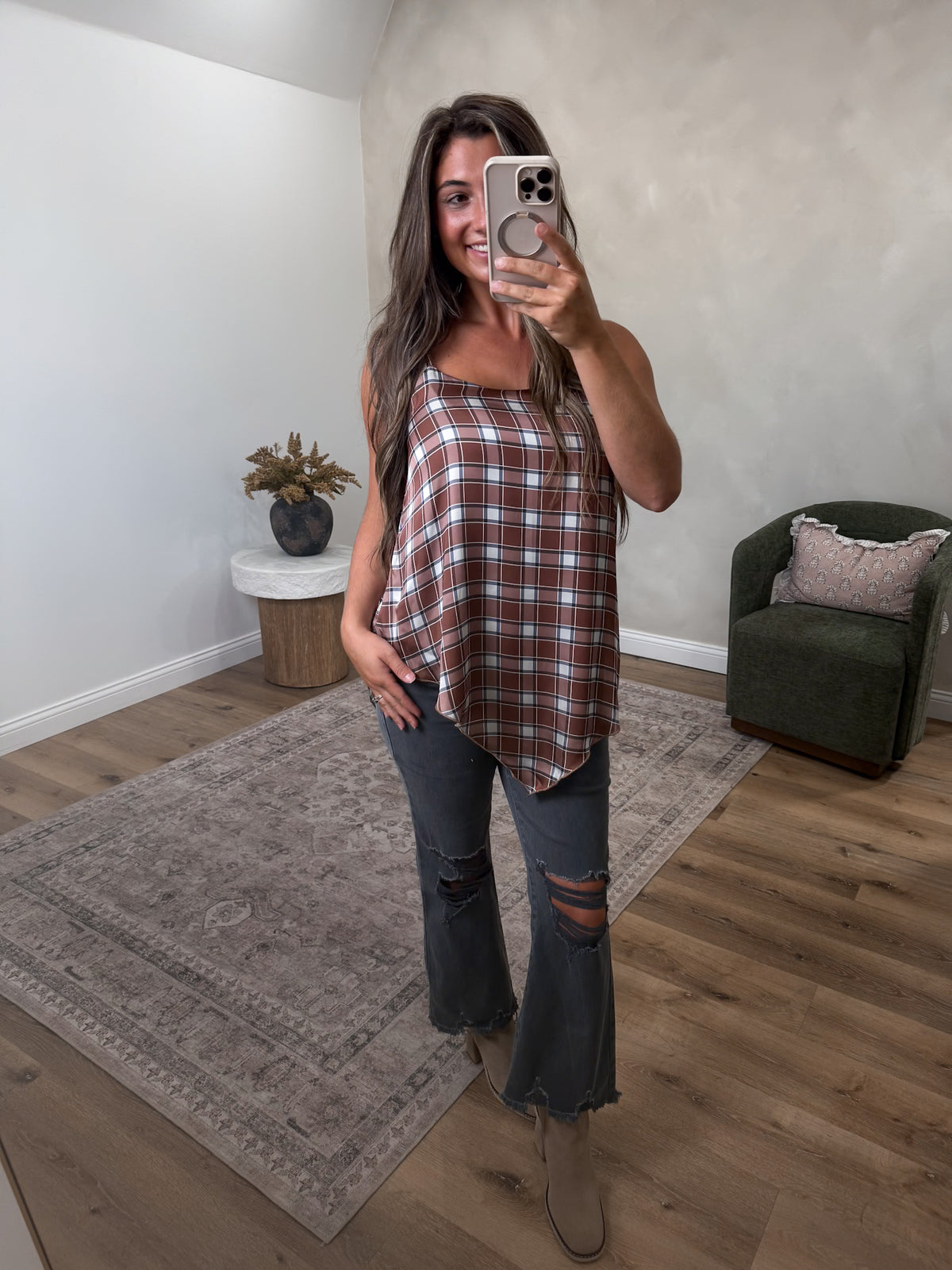 Jules Plaid Cami Top - spice