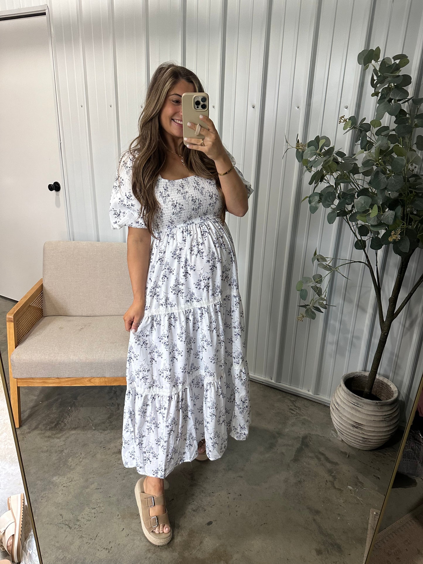 Seaglass Smocked Maxi Dress - Navy Floral