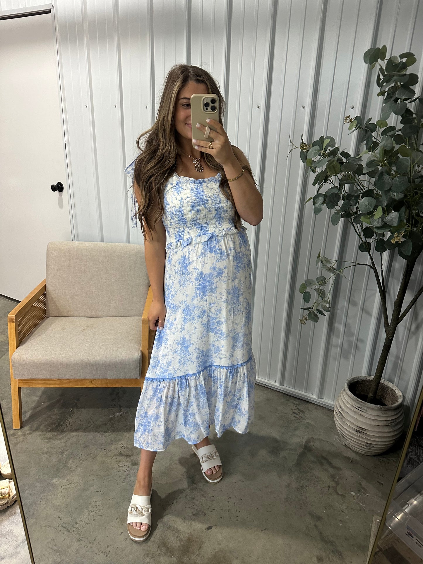 Myah Midi Dress- Blue Floral