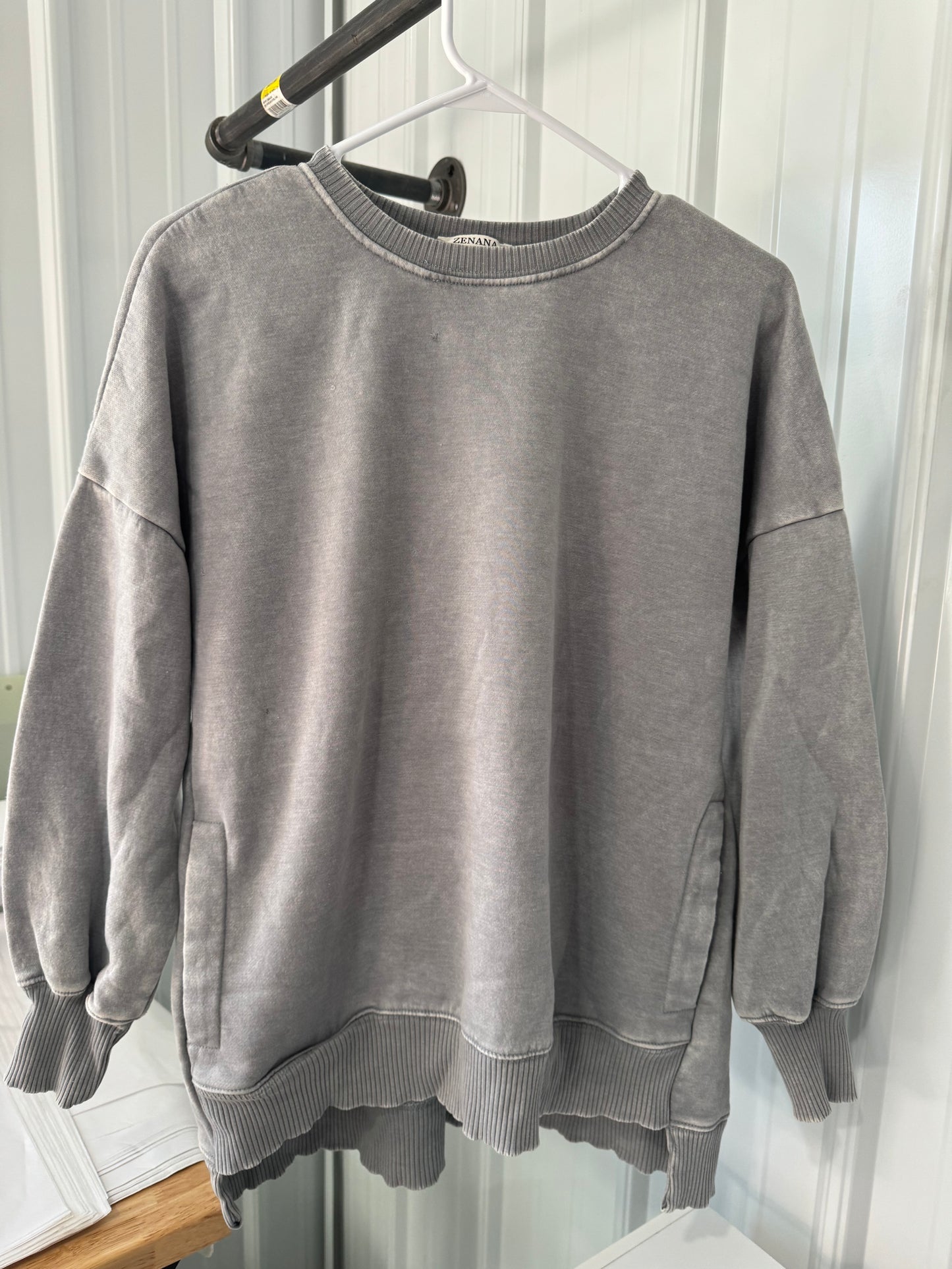 Lexie High Low Pullover with Pockets - Sleet **LAST CALL**