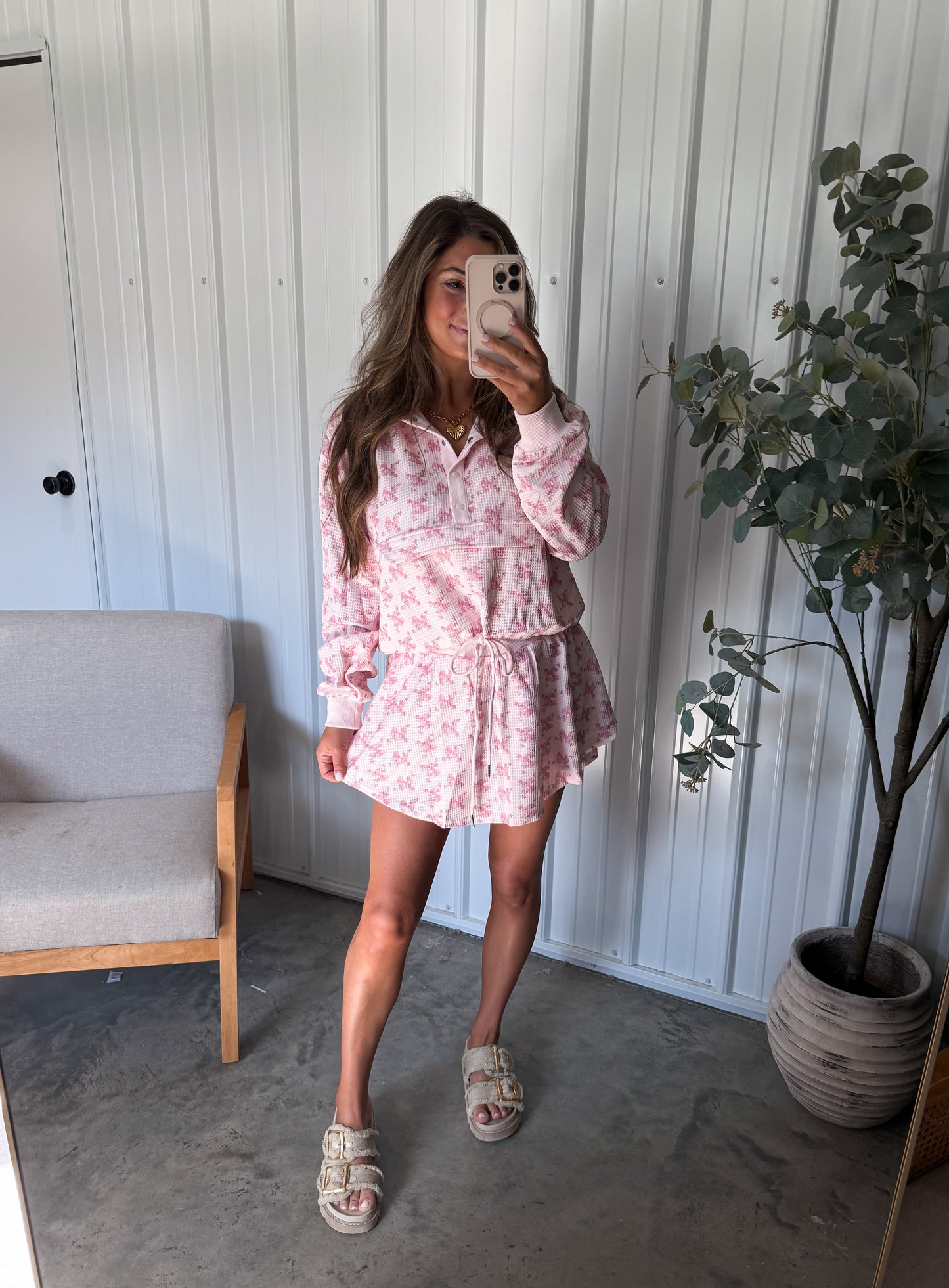 Pinky waffle Skort Set