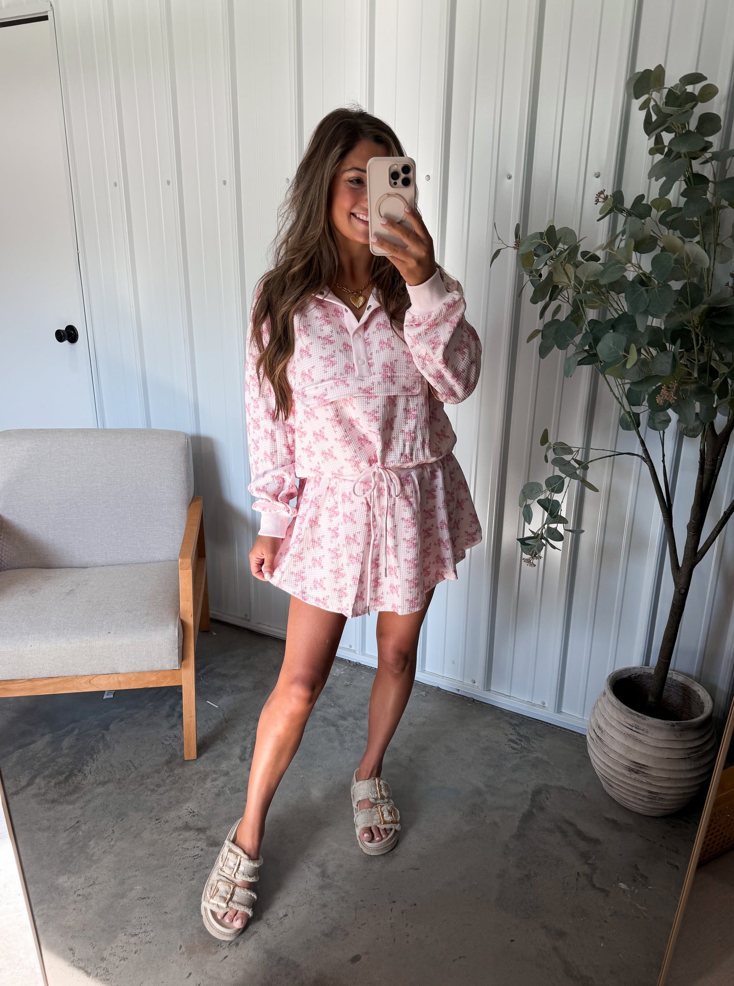 Pinky waffle Skort Set