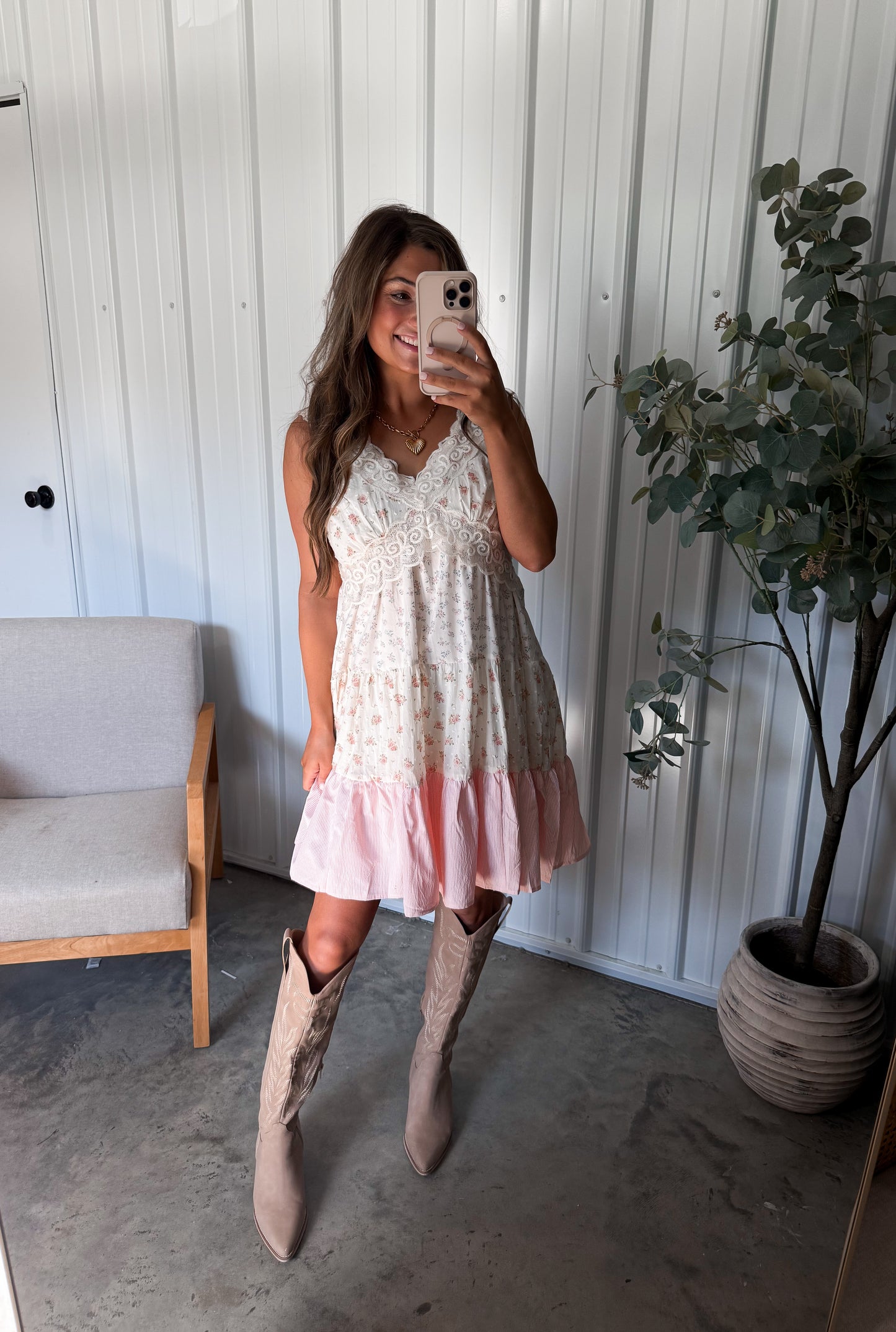 Lauryn Lace Trimmed Dress- Blush Combo