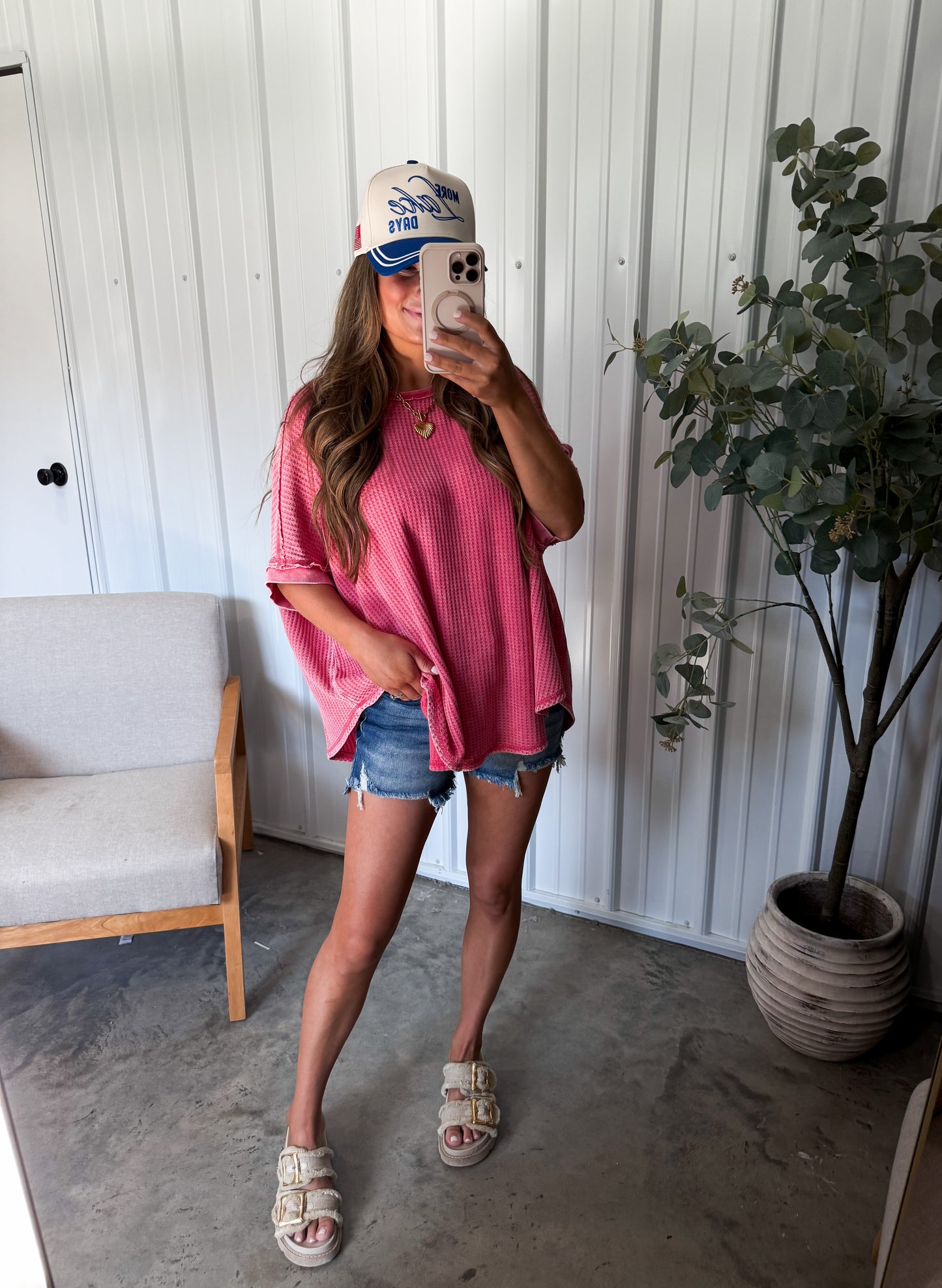 Bella Boho Waffle Top- boho red