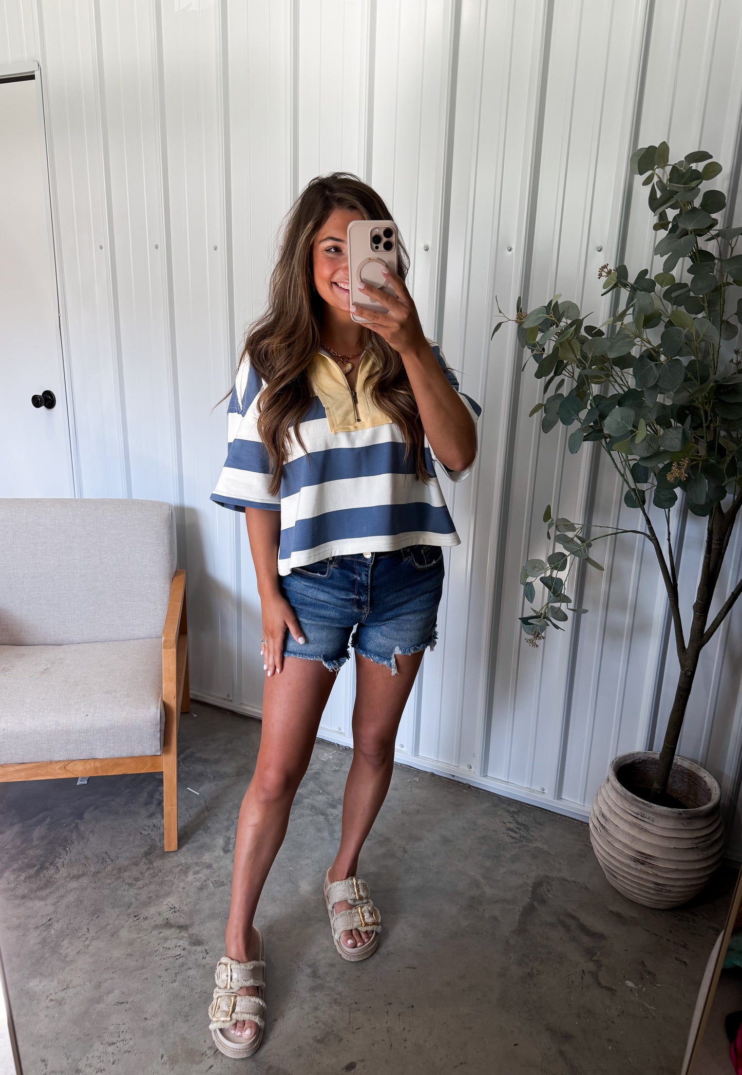 Dylan Striped Polo- Butter yellow/dusty blue