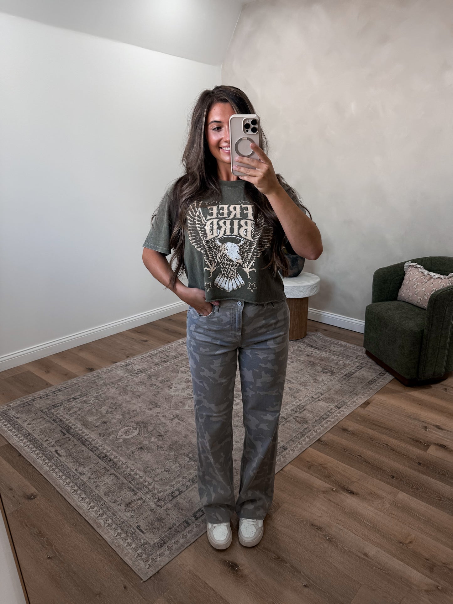 Hadley Camo High Rise Jeans - tan
