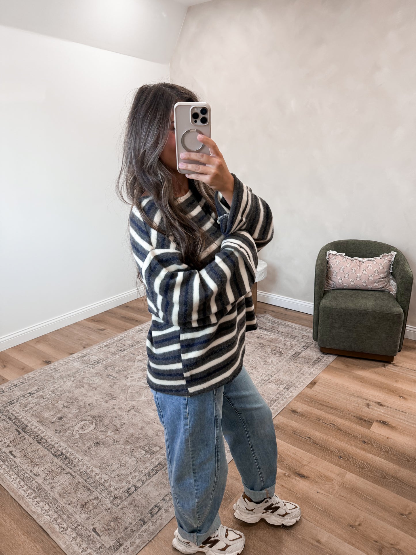 Layers & Lines Cozy Sweater - navy/olive