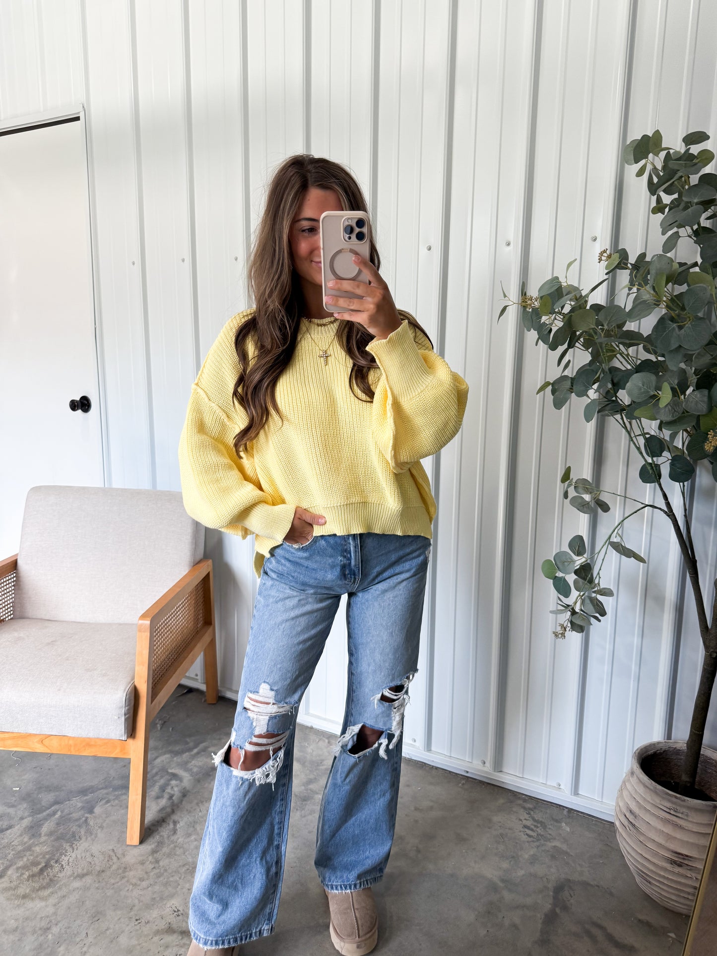 Mallory Mock-Neck Pullover- butter yellow