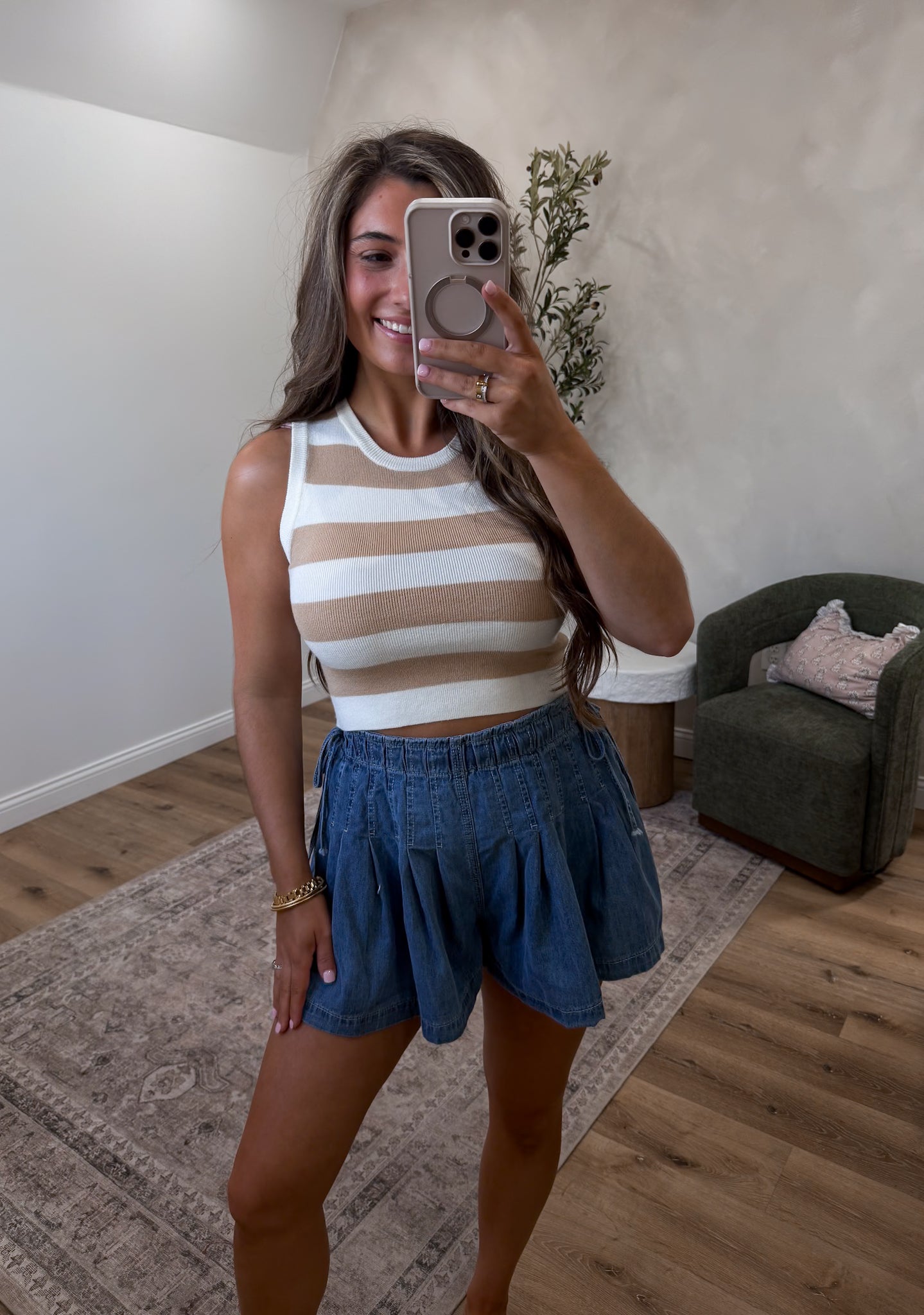 Amber Striped Crop Tank - taupe