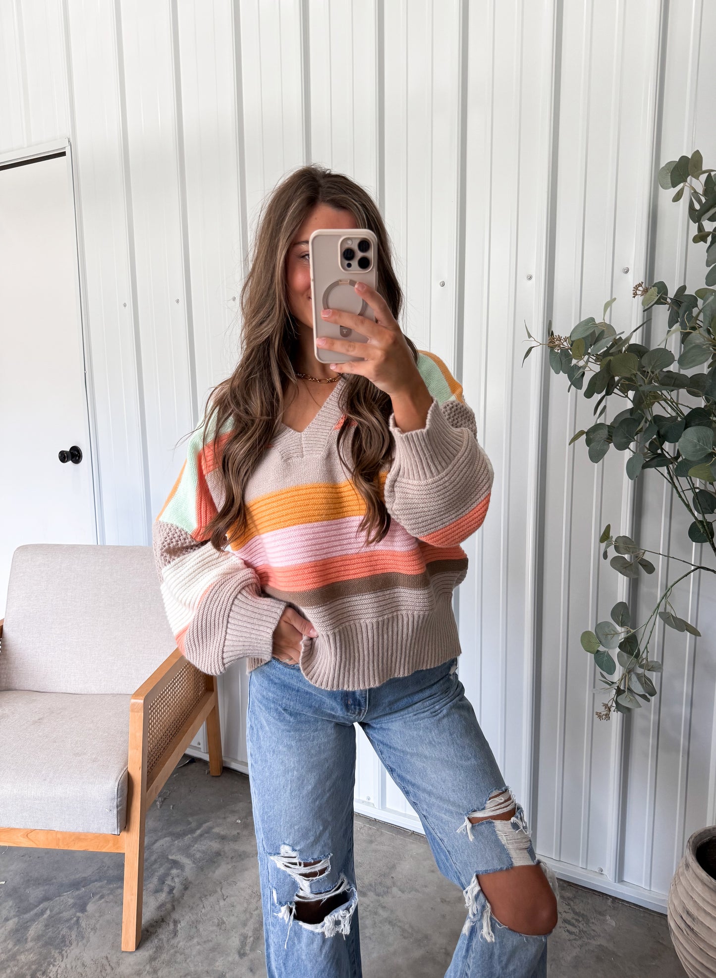 Horizon Striped Sweater- mocha mix