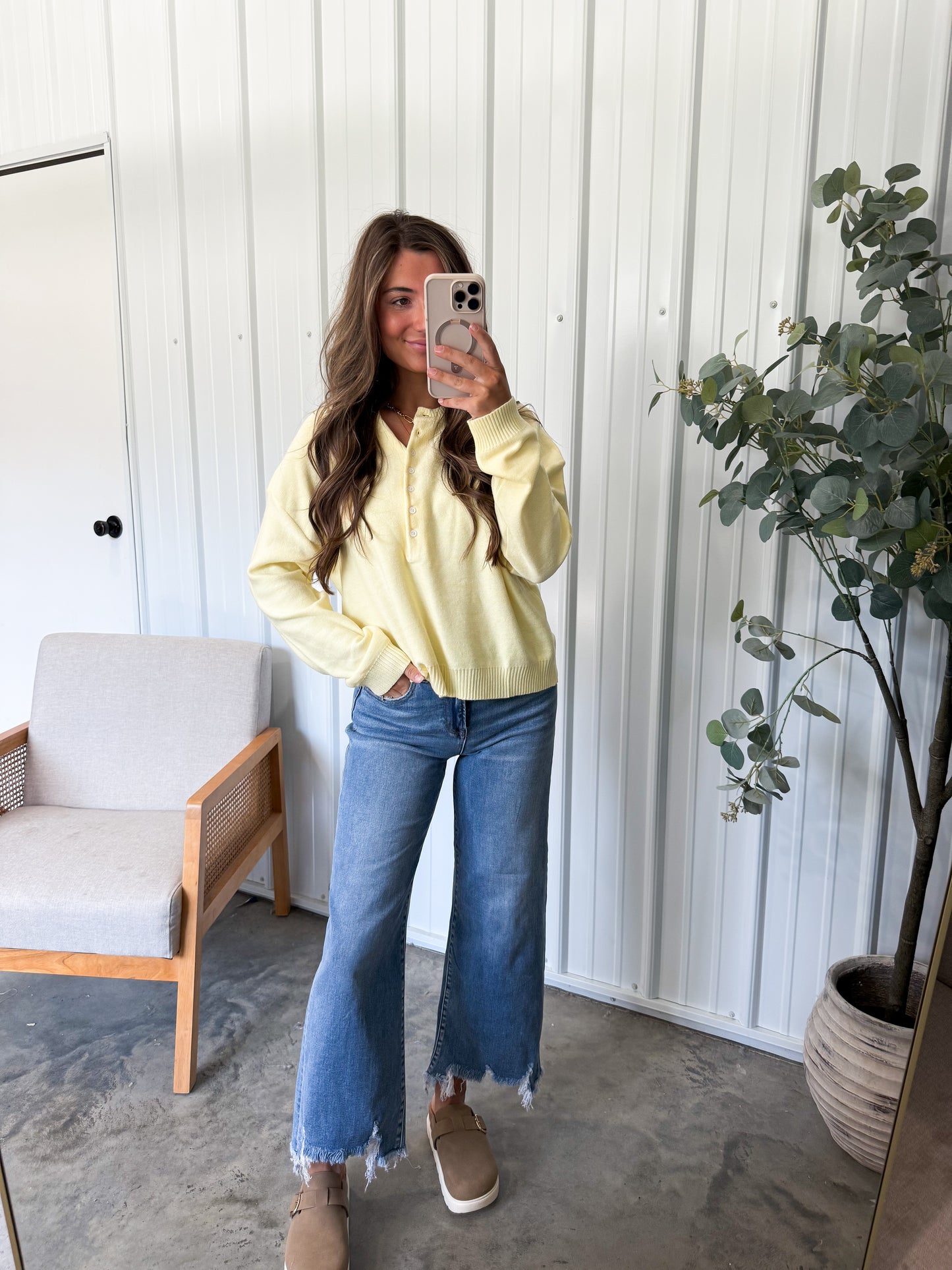 Hailee Henley Sweater- Lemon