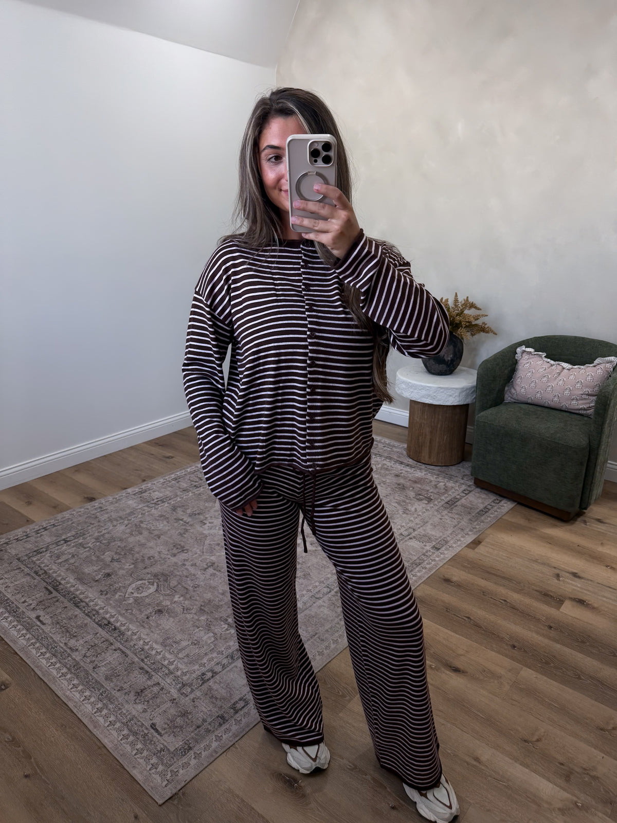In My Element Striped Lounge Set - brown/pink