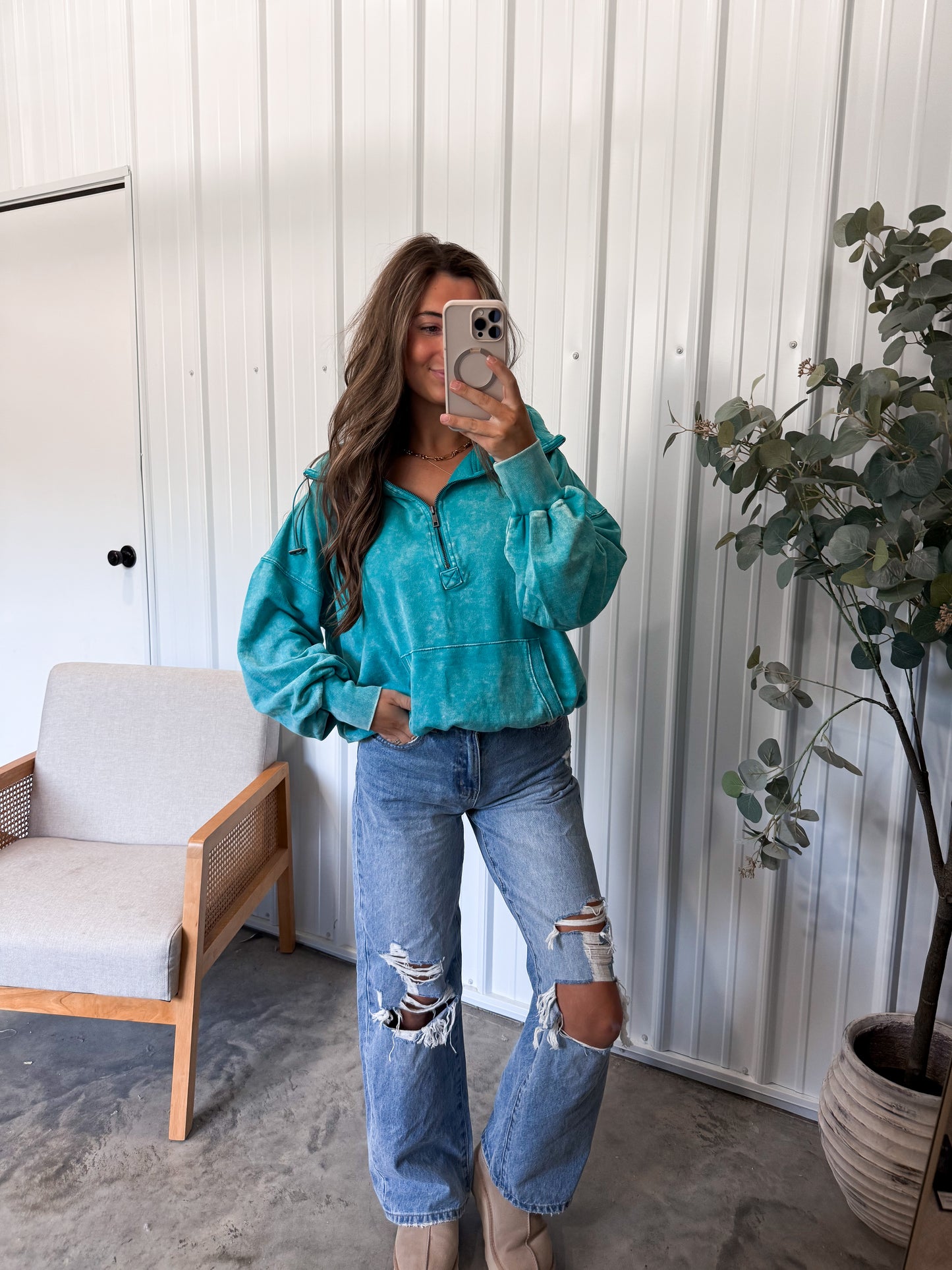 Lenze Zip Up Hoodie - Mineral Wash Teal