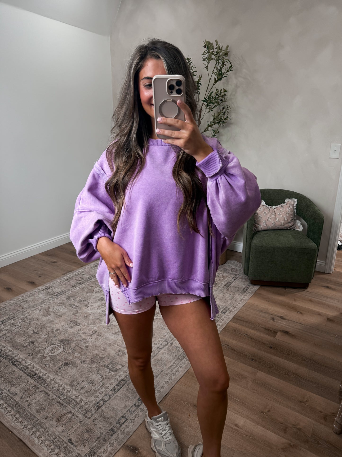 Hallie Mineral Washed Pullover - lavender