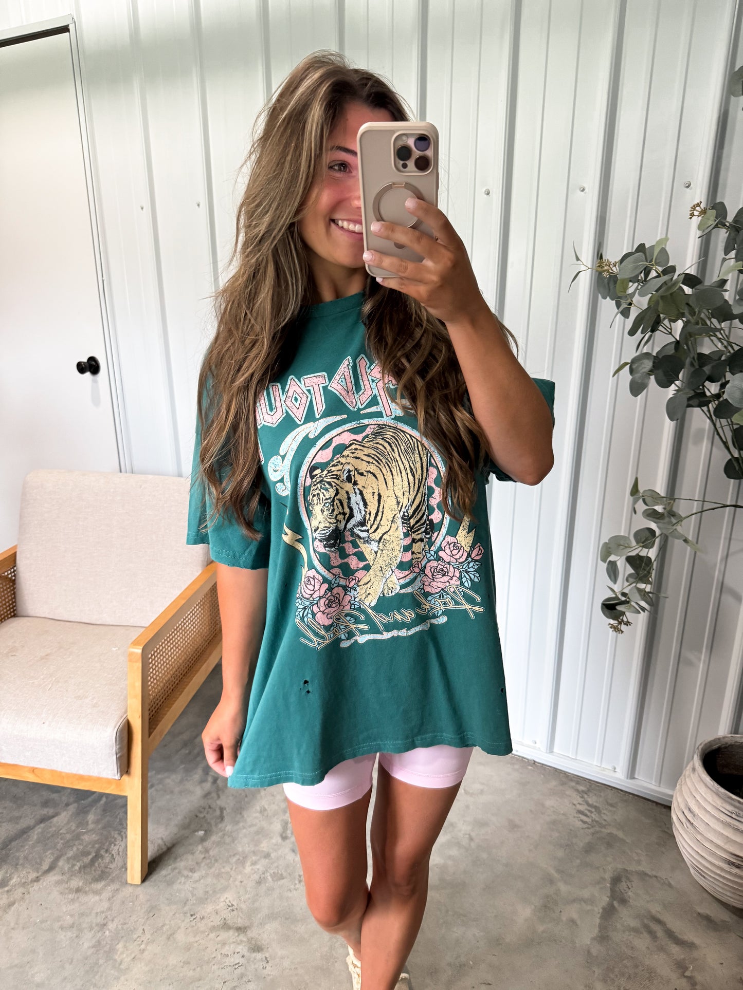 World Tour Rock n Roll Tiger Graphic Tee- Teal