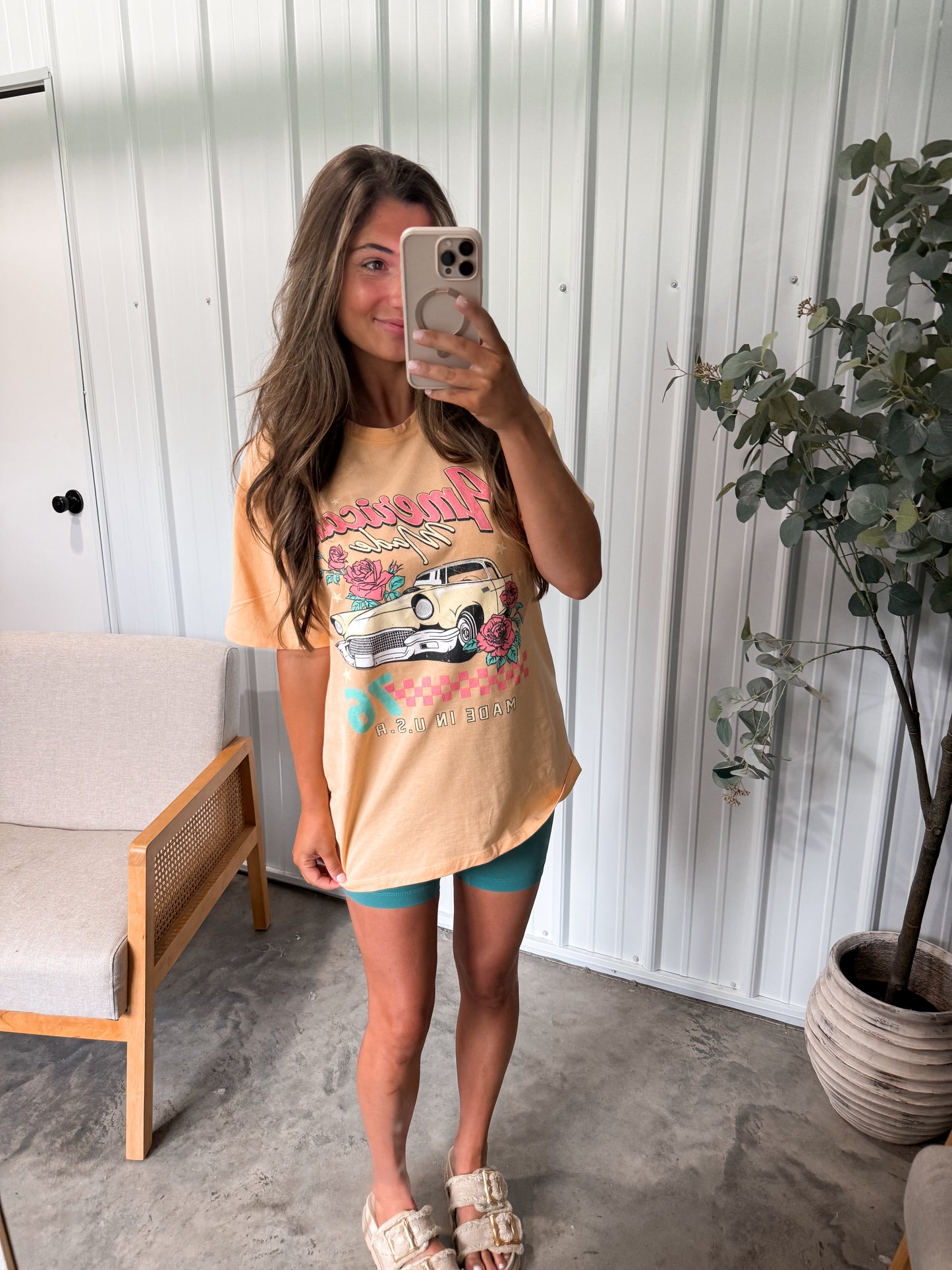 American Made Graphic Tee- Apricot