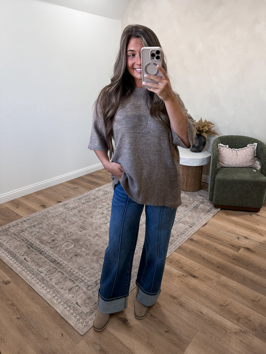 Cozy Collected Oversized Sweater Tee - mocha