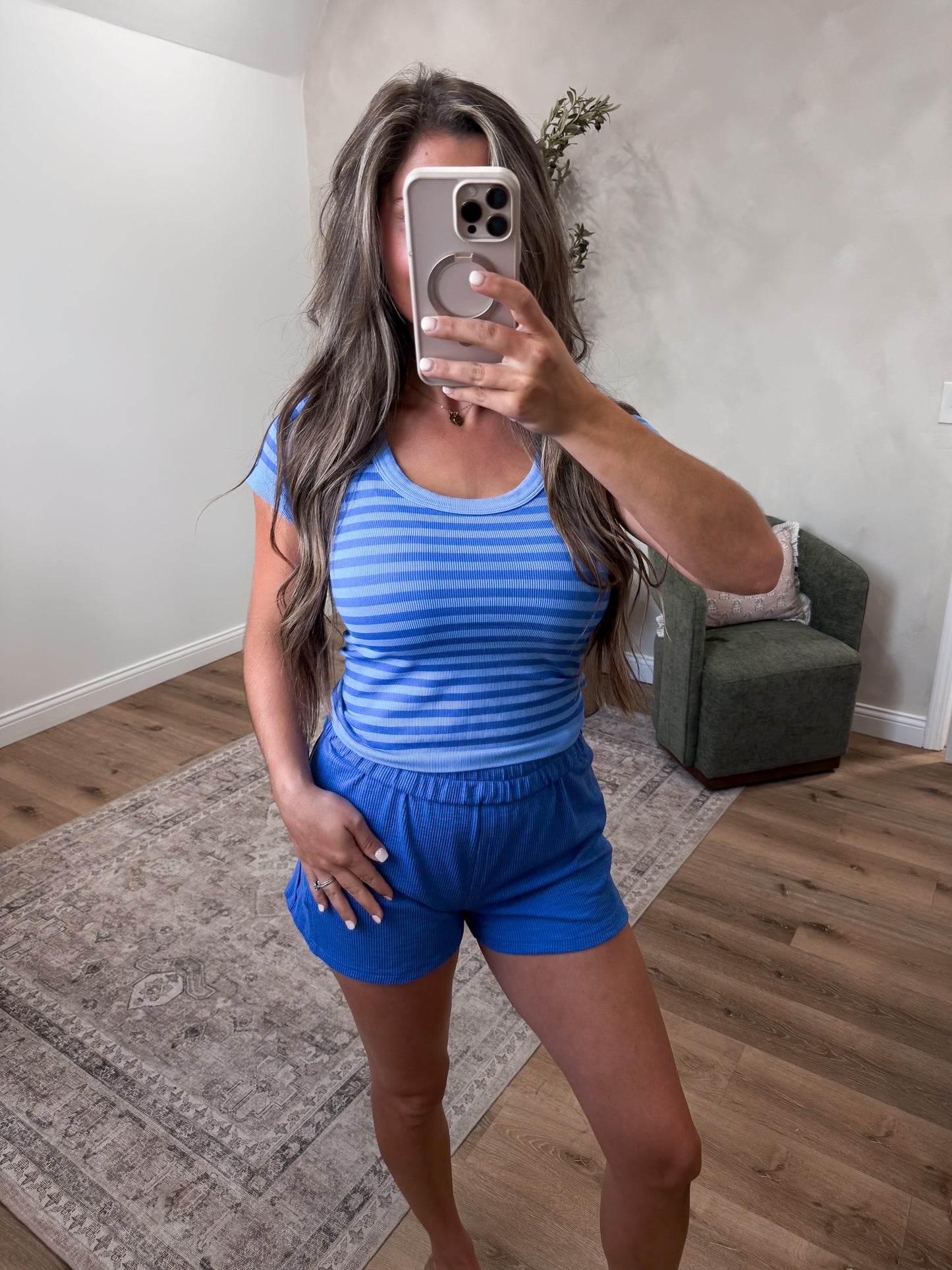 Retro Striped Scoop Neck Top - poolside