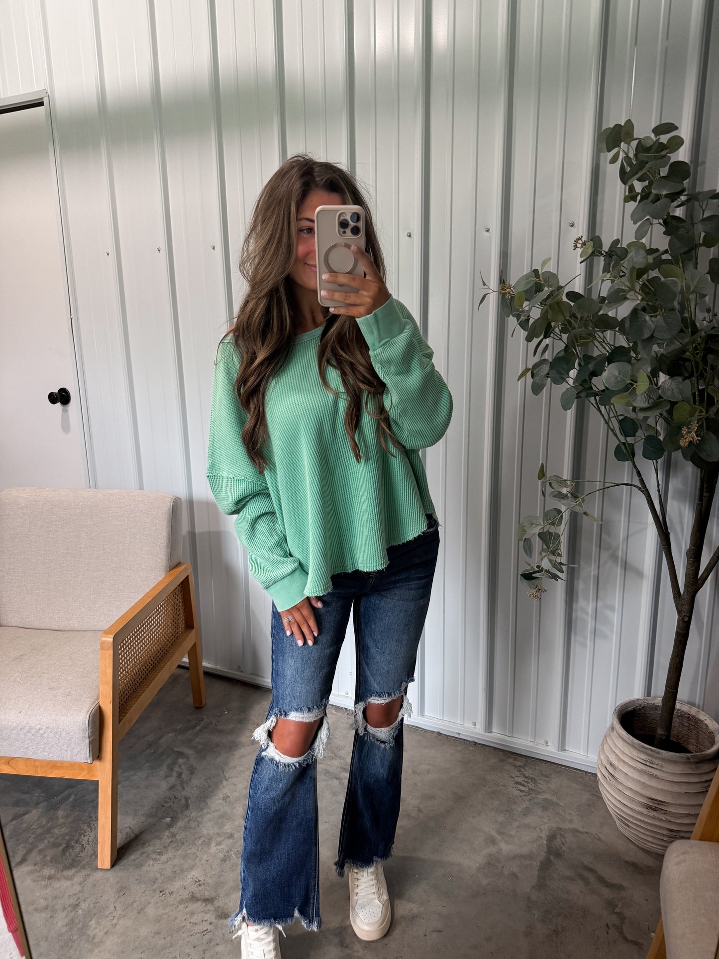 Whitney Washed Waffle Pullover- 2 Colors