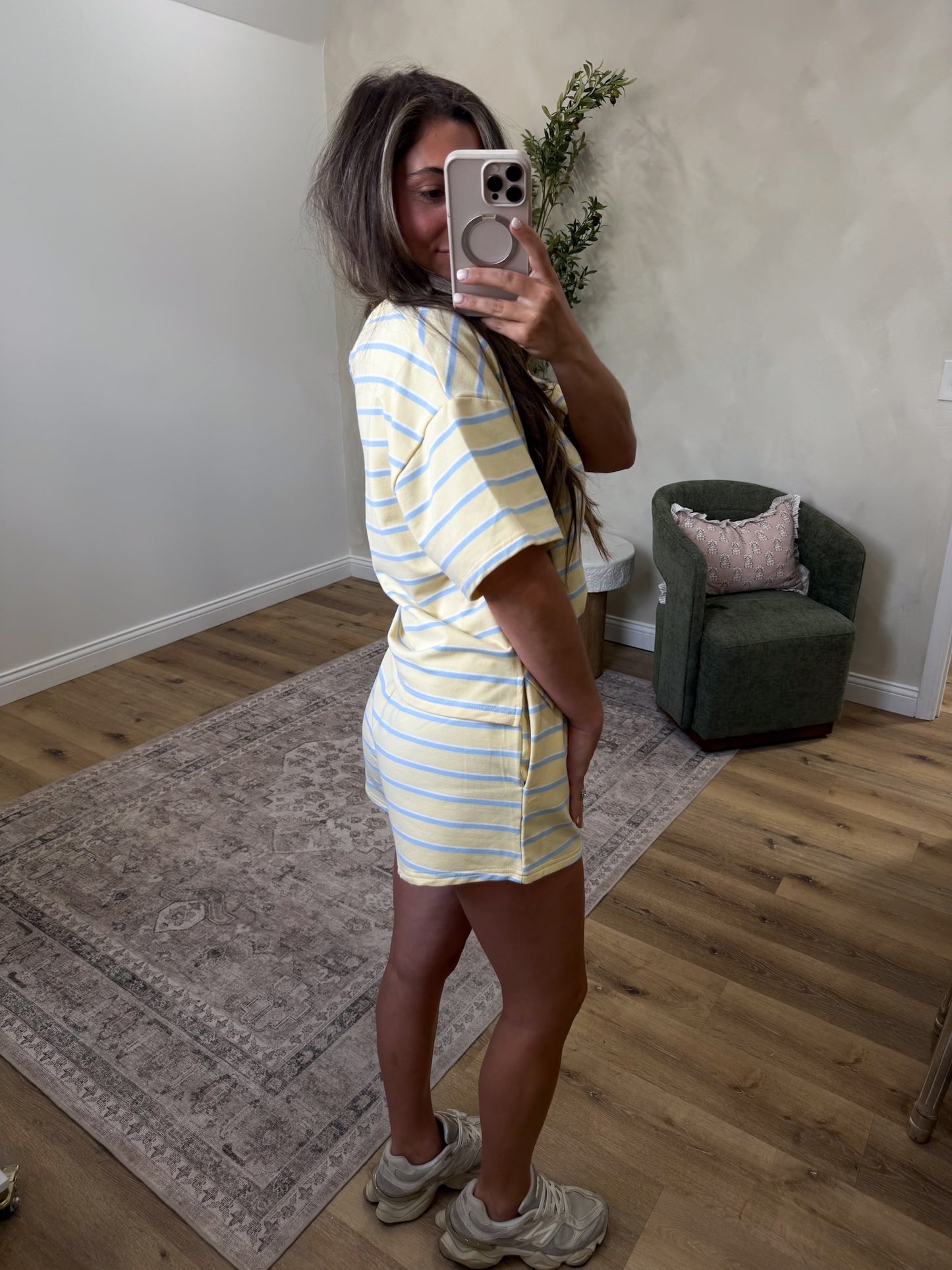 Soft Girl Striped Lounge Set - yellow/baby blue