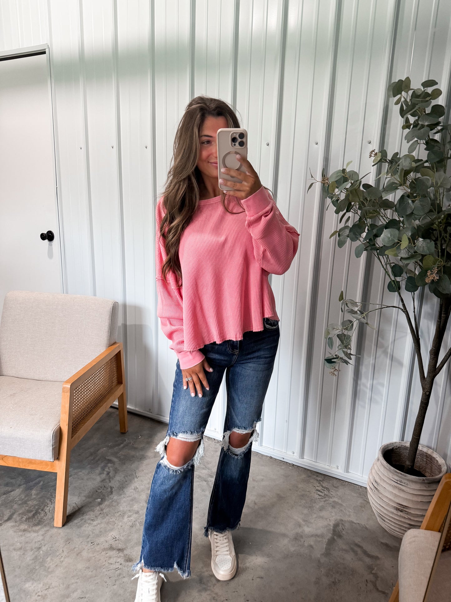 Whitney Washed Waffle Pullover- 2 Colors
