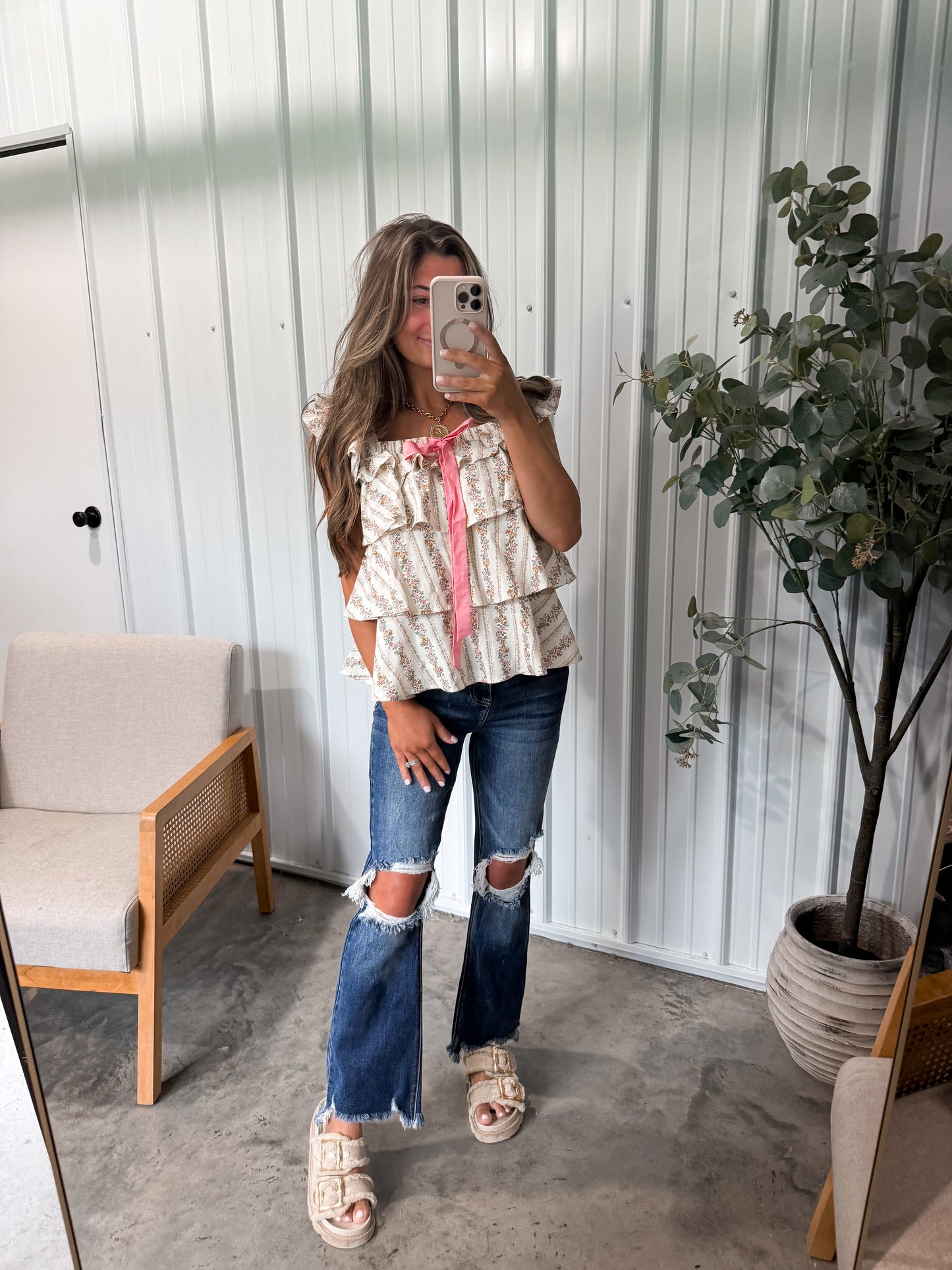 Melissa Ruffle Tank- Floral/Pink