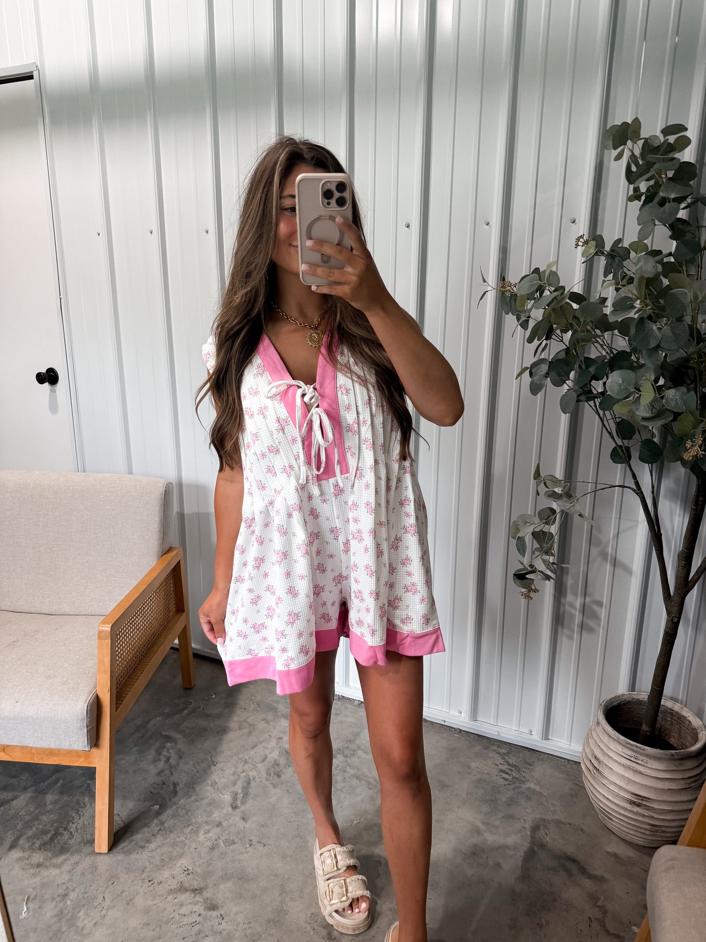 Sweet Rose Waffle Romper