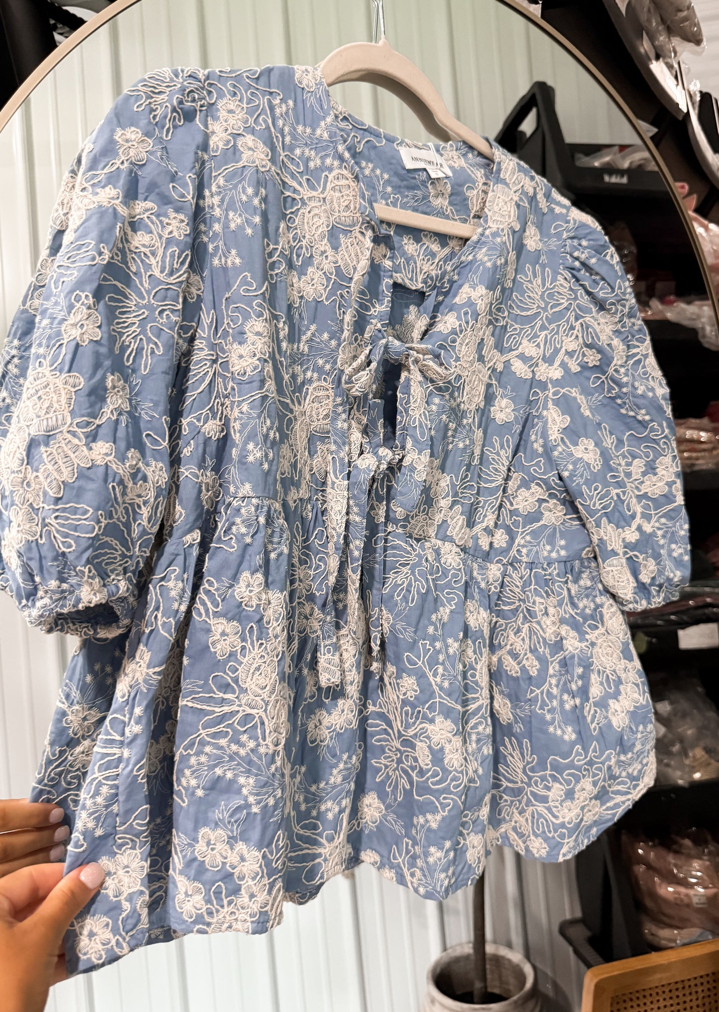 Dusty Blue Floral Babydoll Blouse