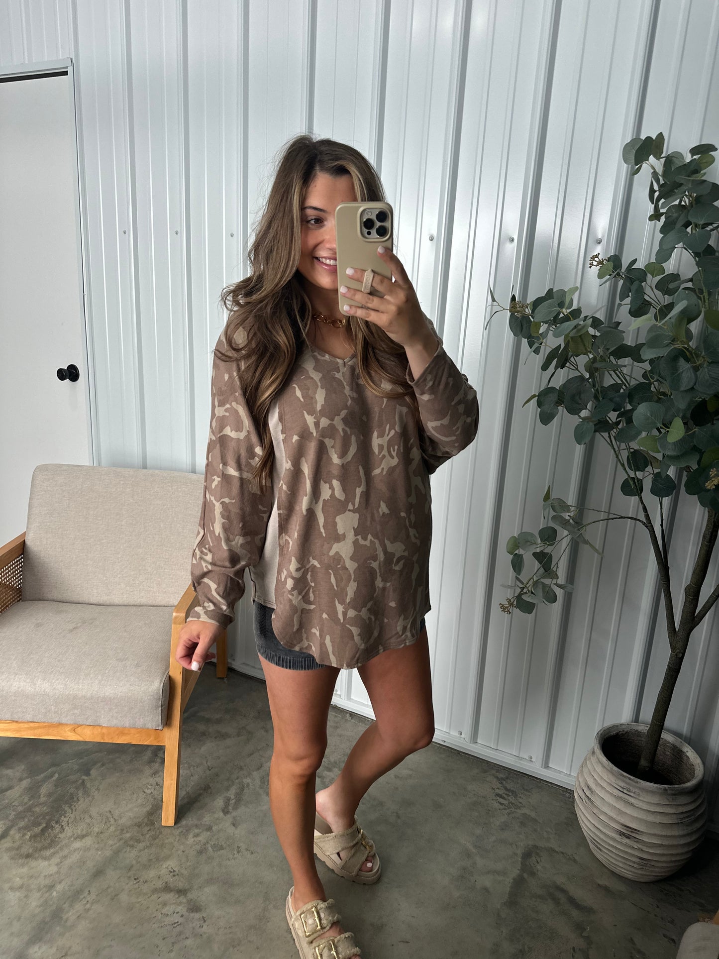 Camo Contrast Dolman Pullover