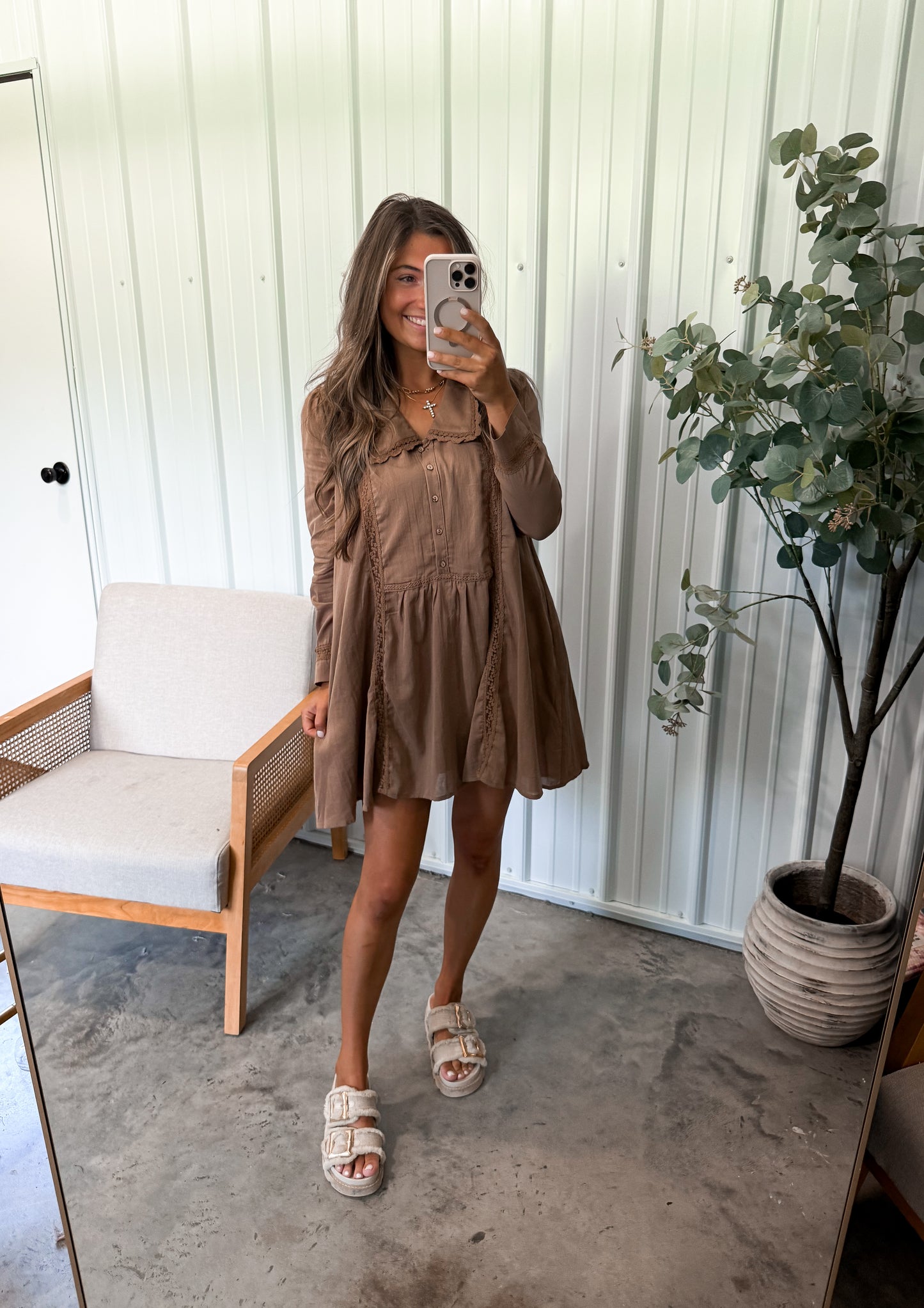 Mocha Mousse Statement Collar Dress