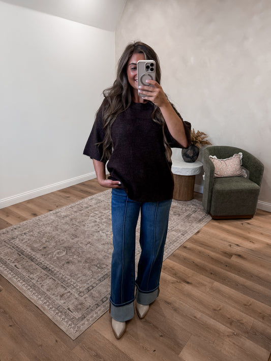 Cozy Collected Oversized Sweater tee - dark brown