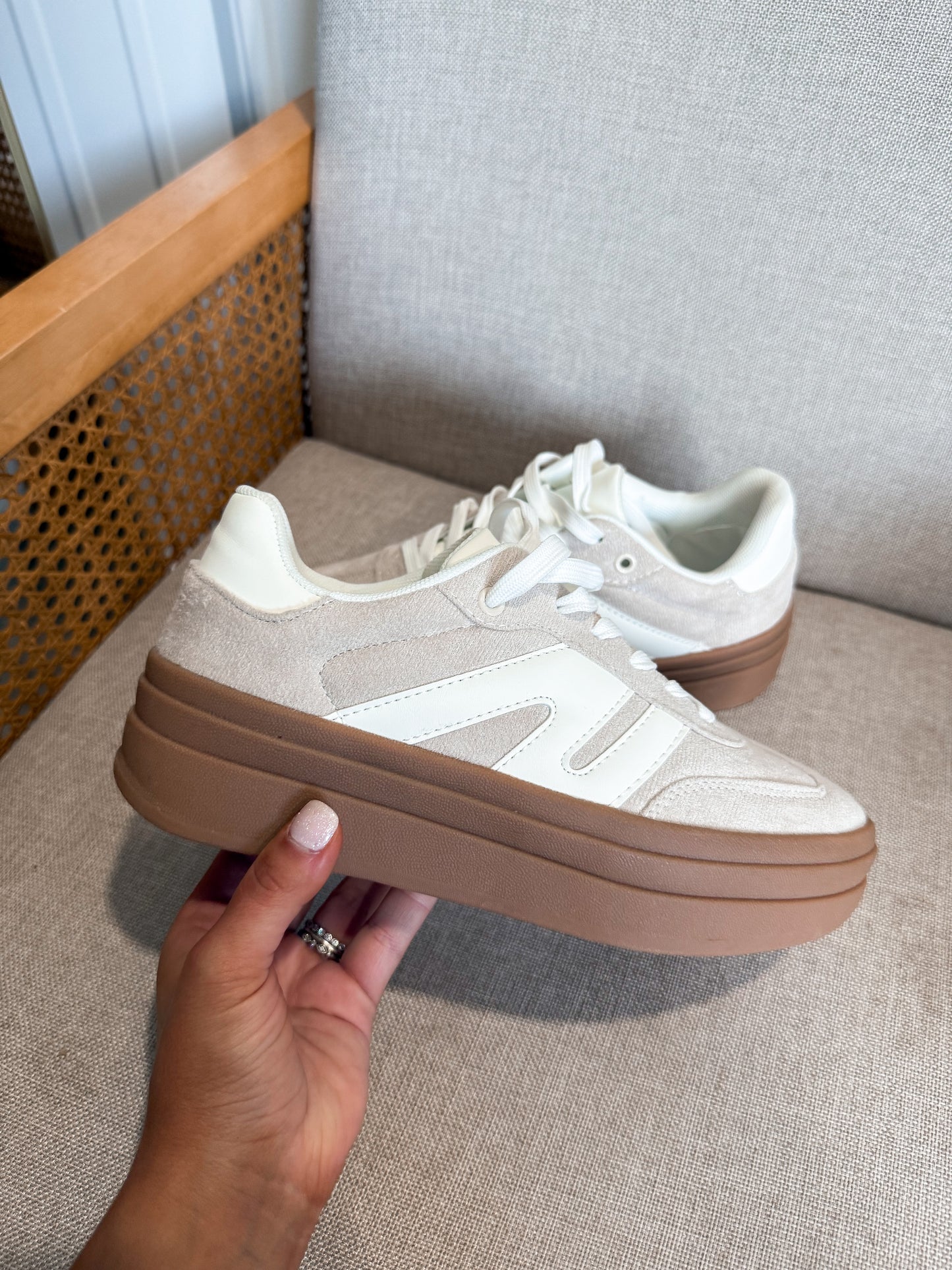 Chunky Platform Sneakers- Beige/White