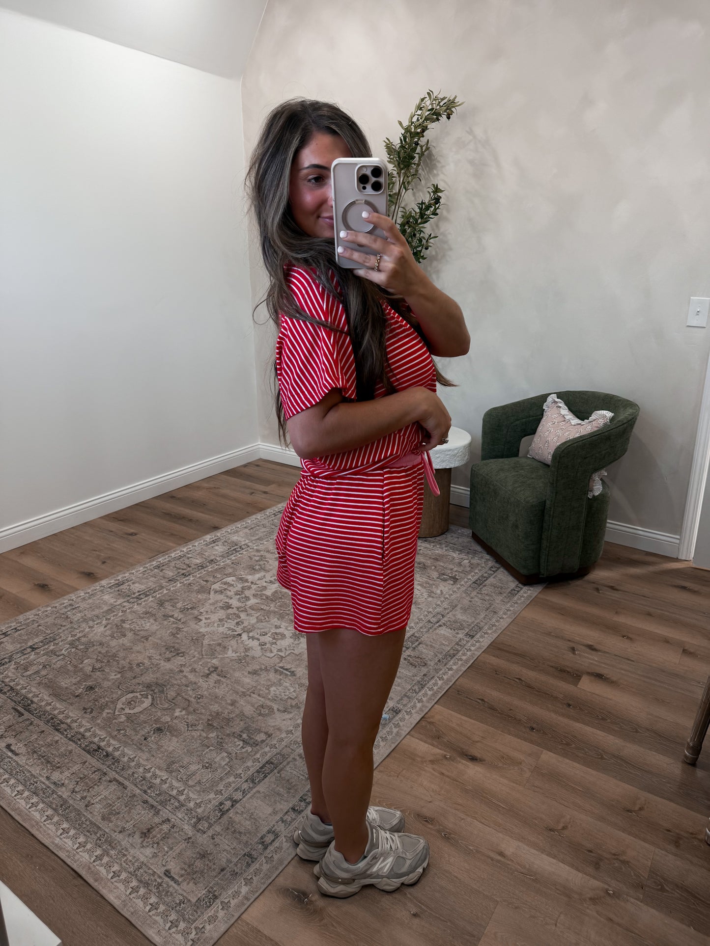 The Lydia Striped Casual Set - candy pink/red