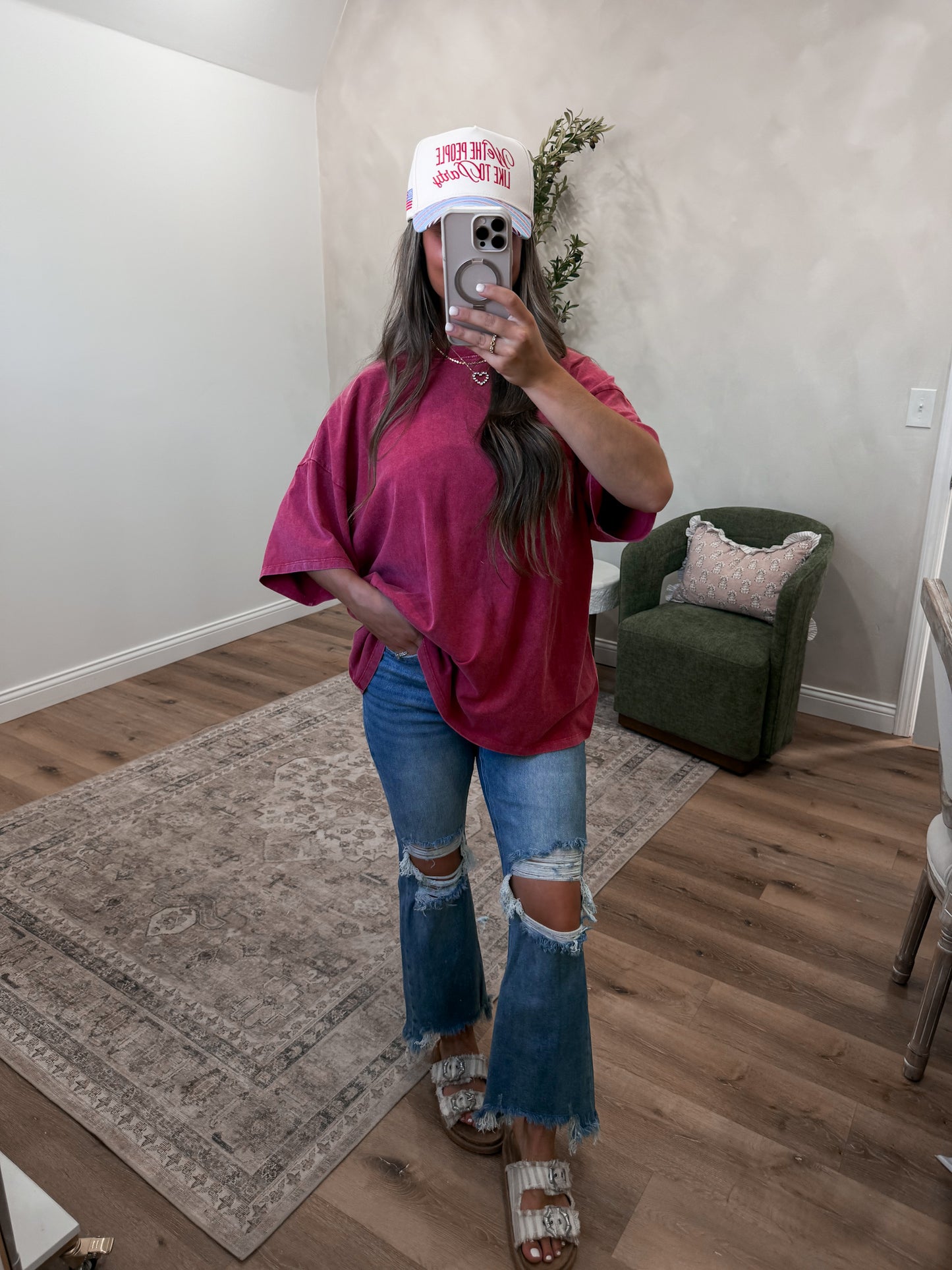 Vintage Oversized Washed Tee - dark red
