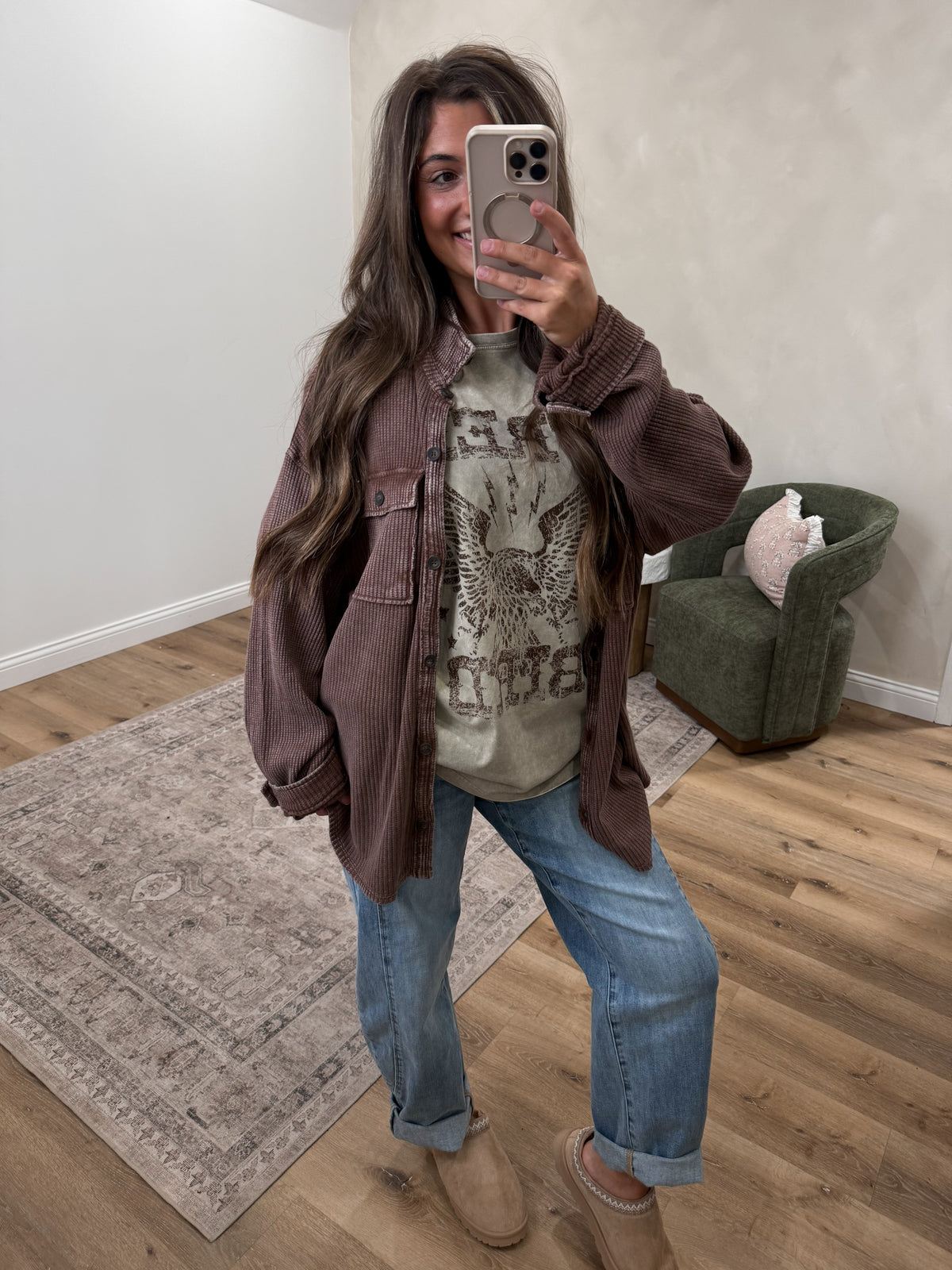 Madison Mineral Washed Layering Jacket - dark brown