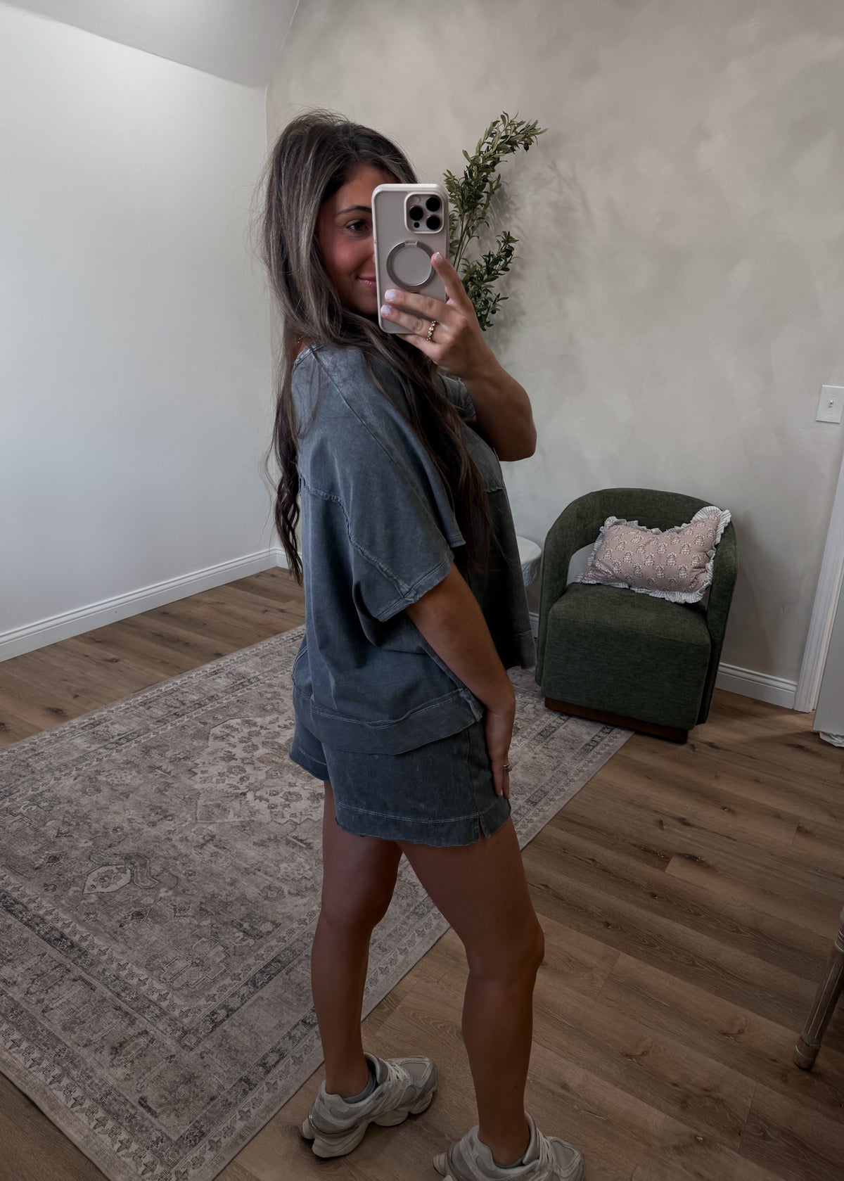 Halo Snow Washed Shorts Set - ash black
